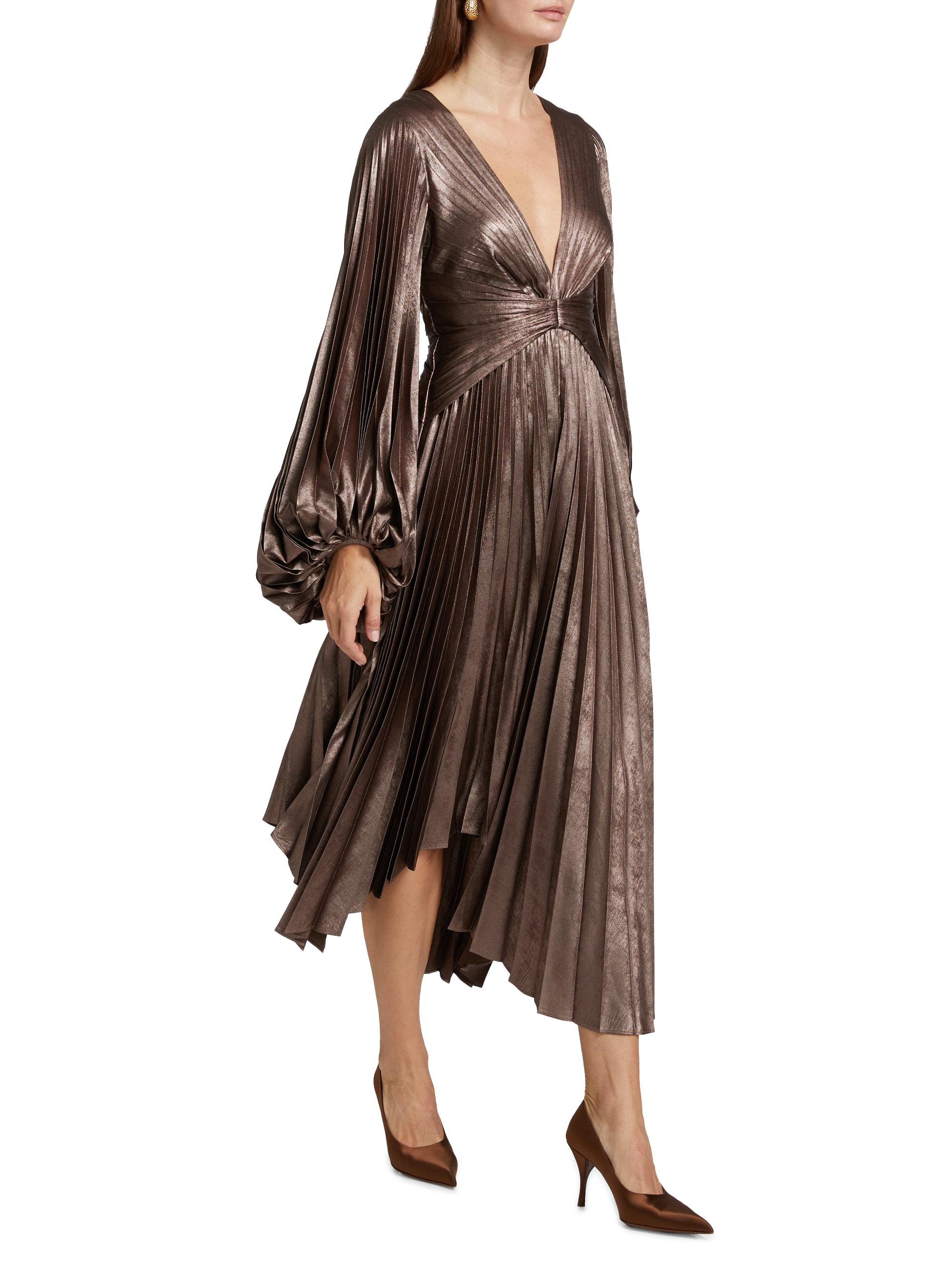 Acler Palms Pleated Satin Midi-Dress | Saks Fifth Avenue
