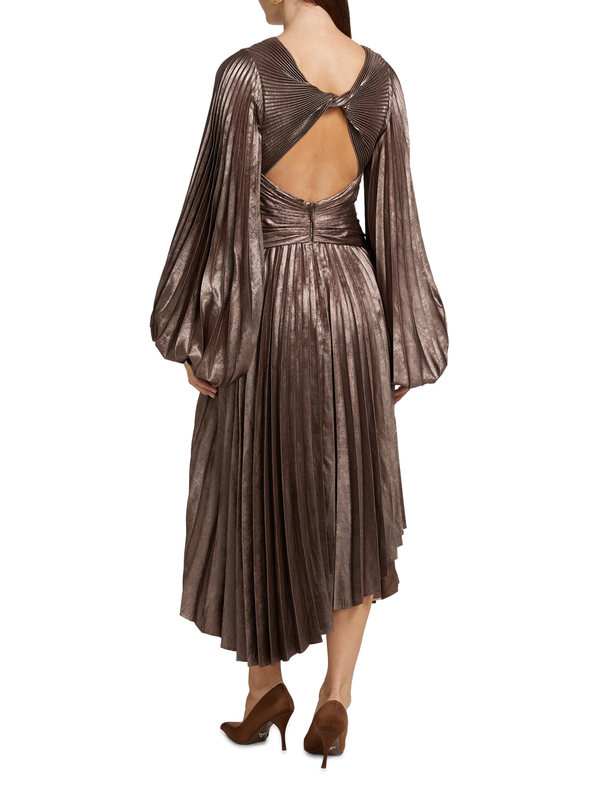 Acler Palms Pleated Satin Midi-Dress | Saks Fifth Avenue