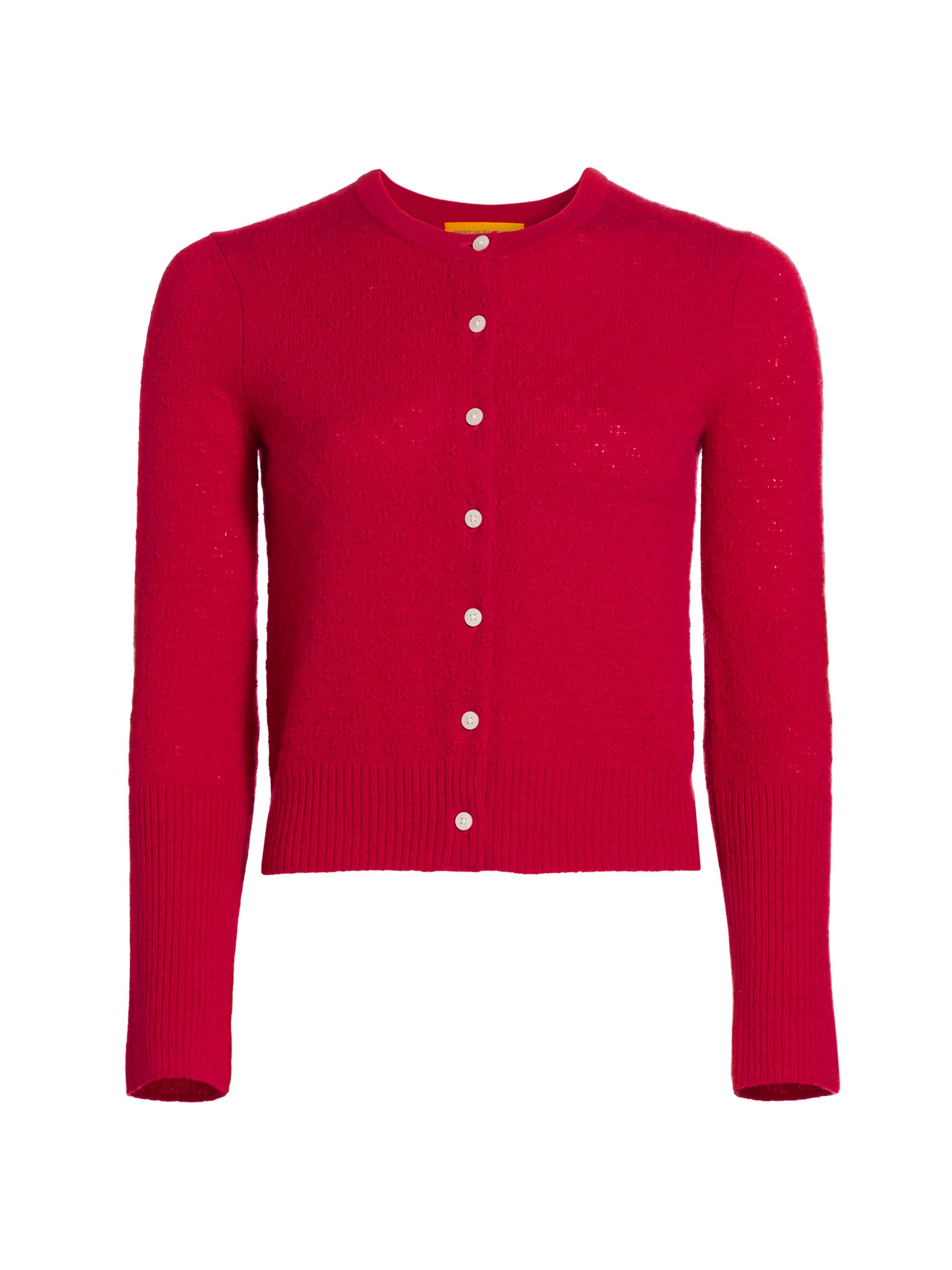 Guest in Residence Women's Jane Pointelle Cashmere Crewneck Cardigan - True Red