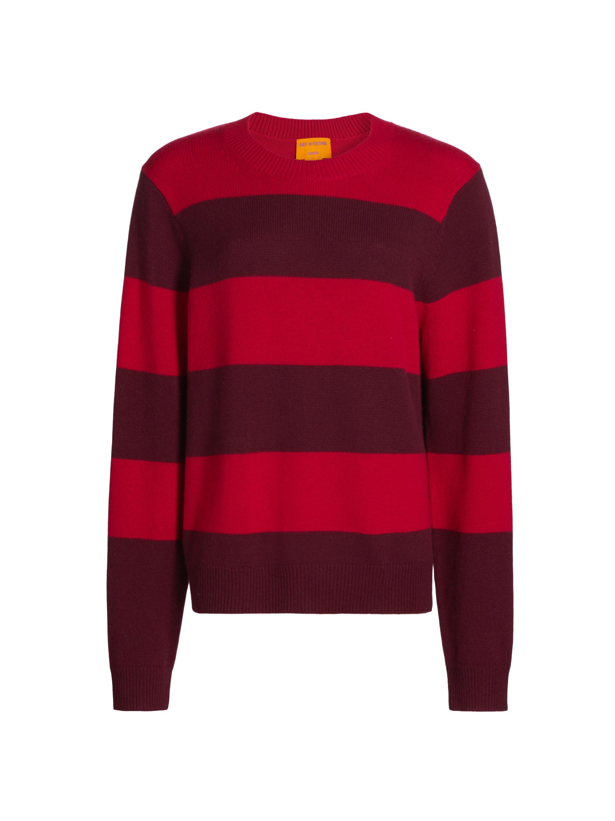 Guest in Residence Women's Striped Cashmere Crewneck Sweater - True Red Plum Stripe