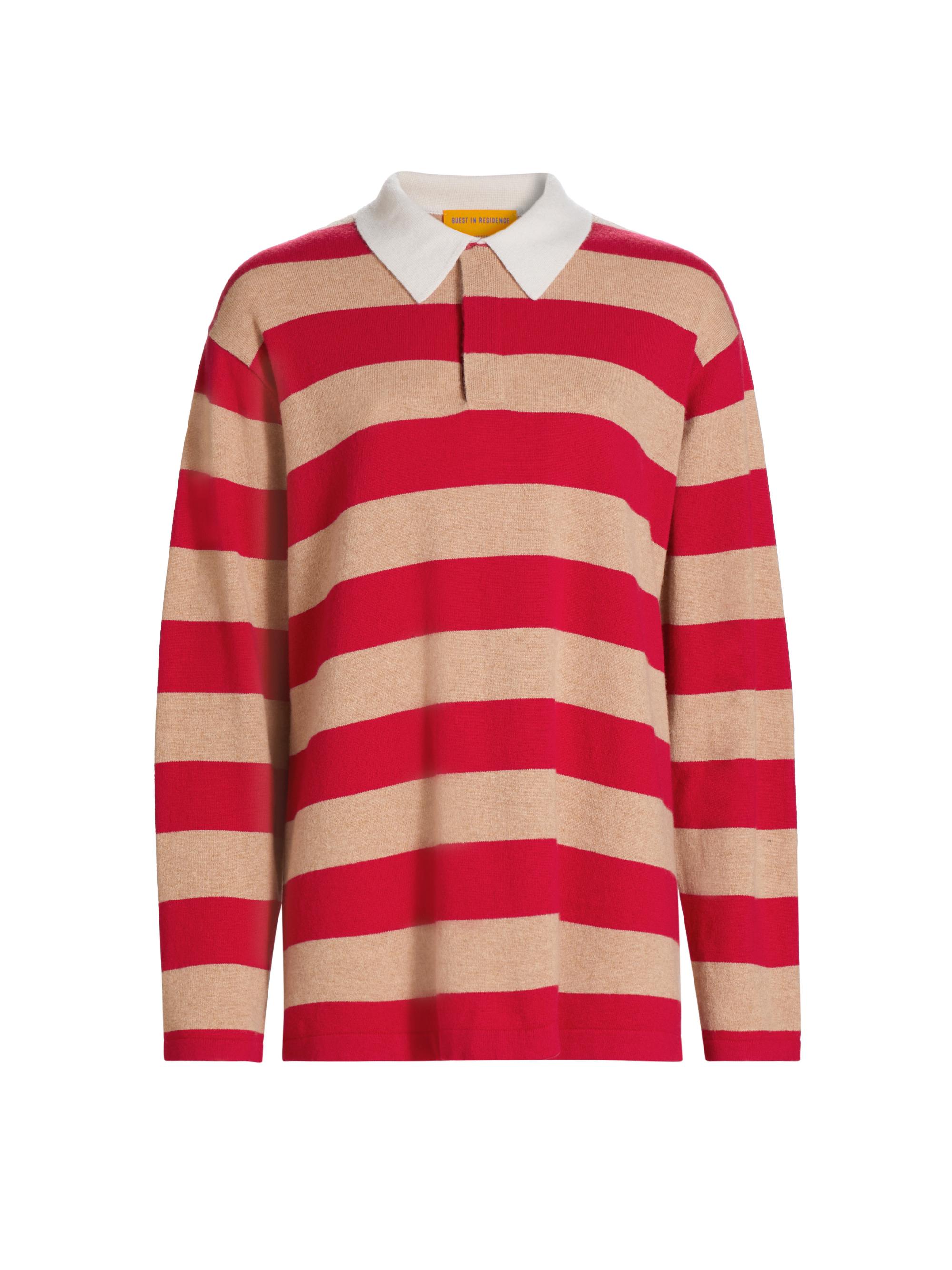 Guest in Residence Women's Rugby Stripe Cashmere Collared Sweater - Dune True Red Stripe