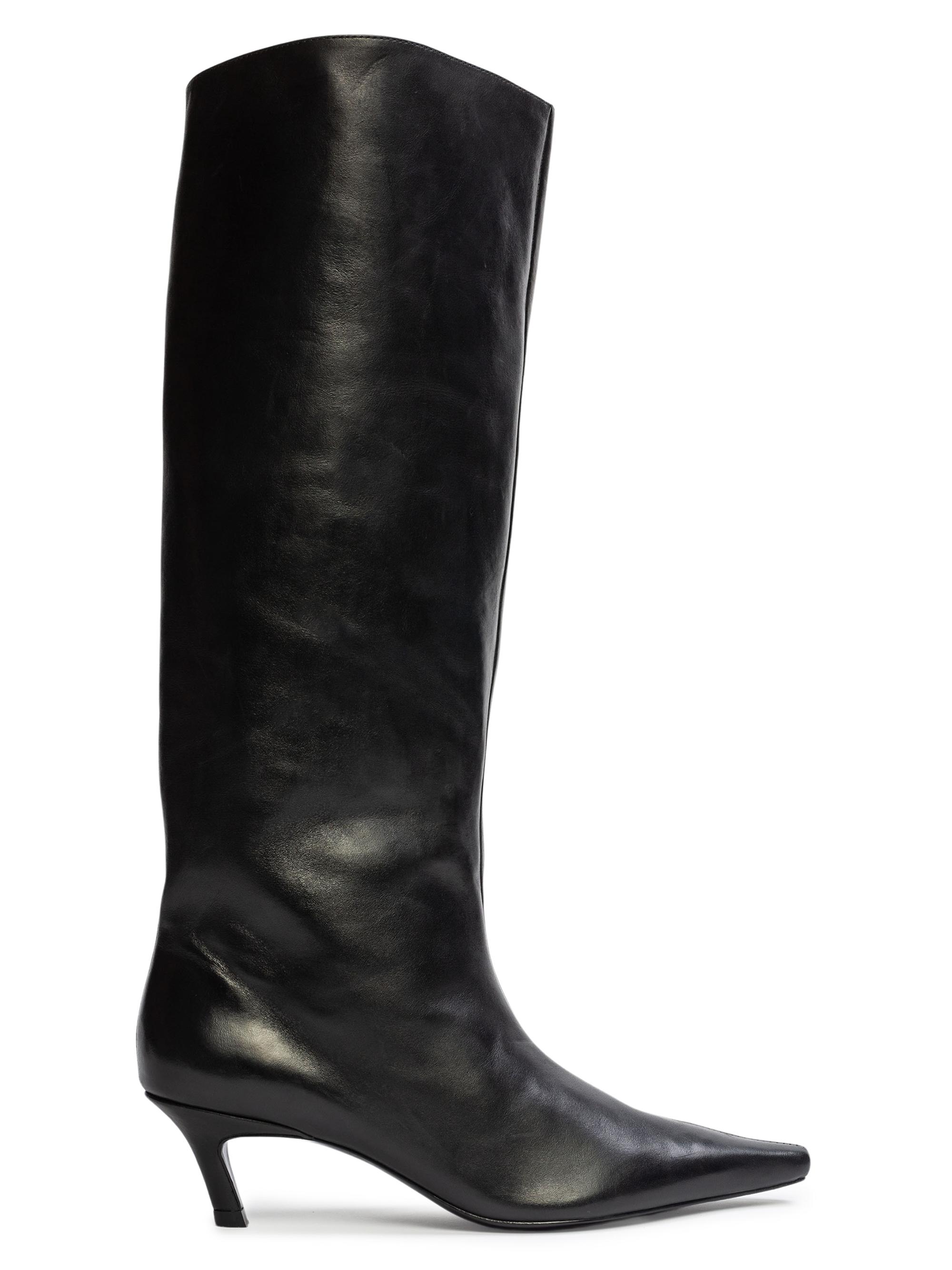 Black Suede Studio Women's Stass 50MM Leather Boots - Black Leather