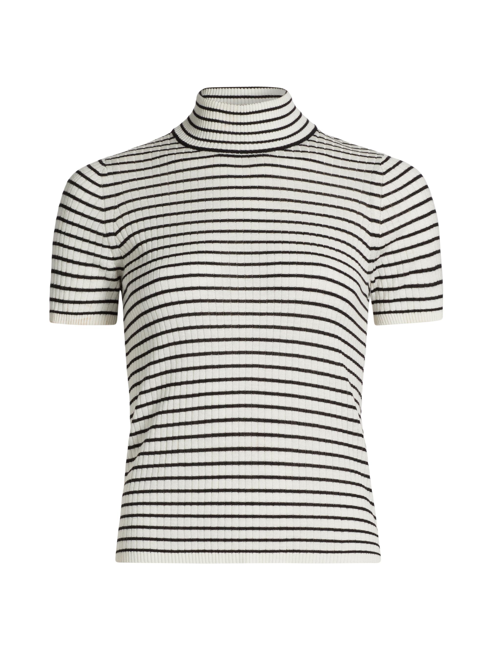 Max Mara Studio Women's Fiemme Striped Silk-Wool Short-Sleeve Sweater - White Black