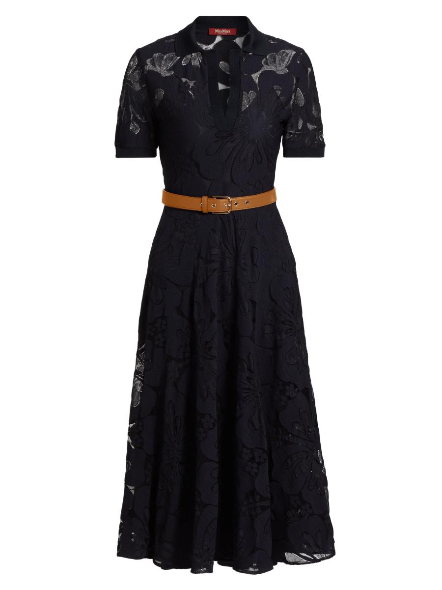 Max Mara Studio Lambro Floral Lace Short-Sleeve Midi-Dress
