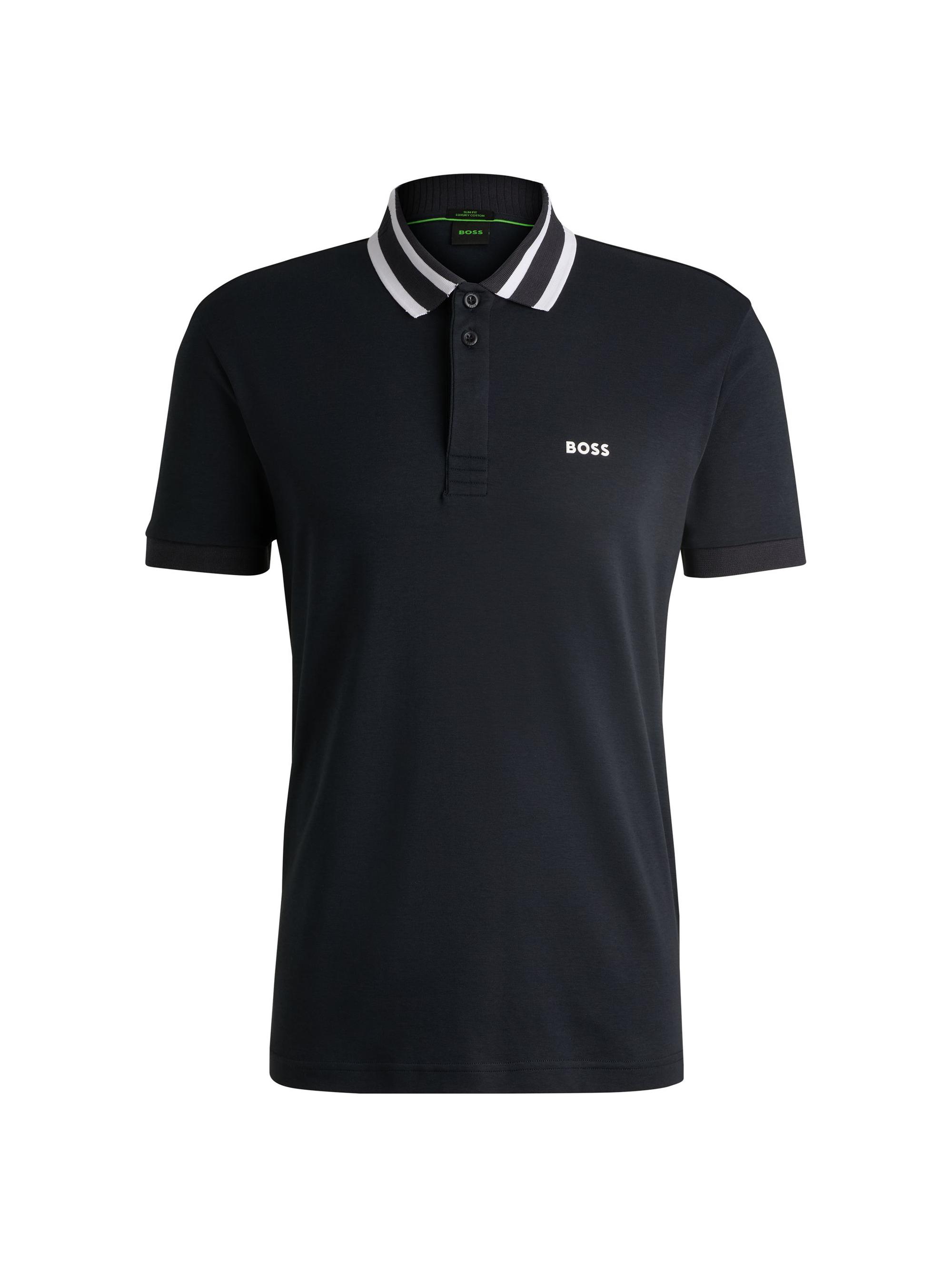 BOSS Men's Interlock-Cotton Polo Shirt with Logo Detail - Dark Blue