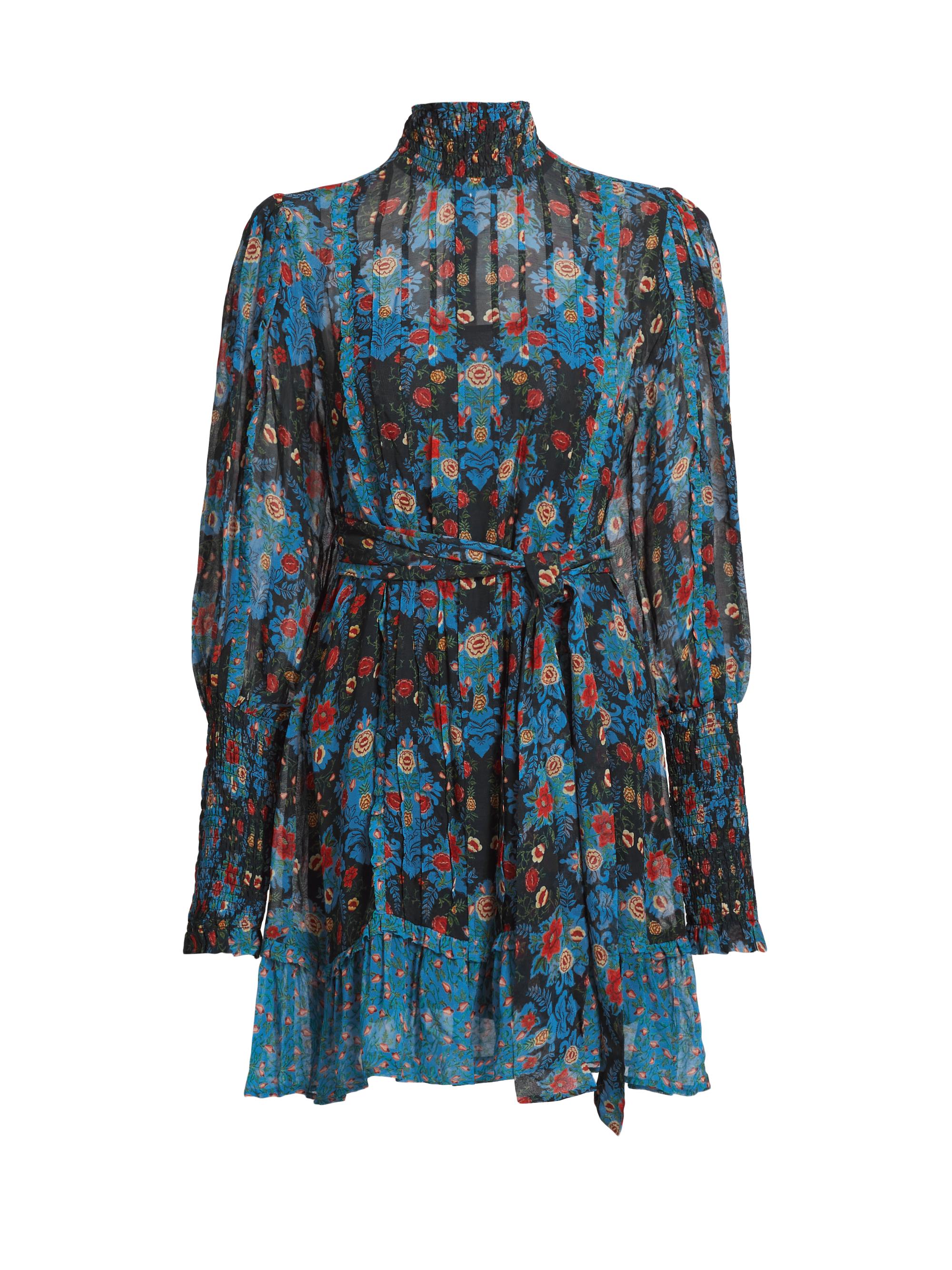 Farm Rio Women's Arabesque Floral Highneck Minidress - Blue