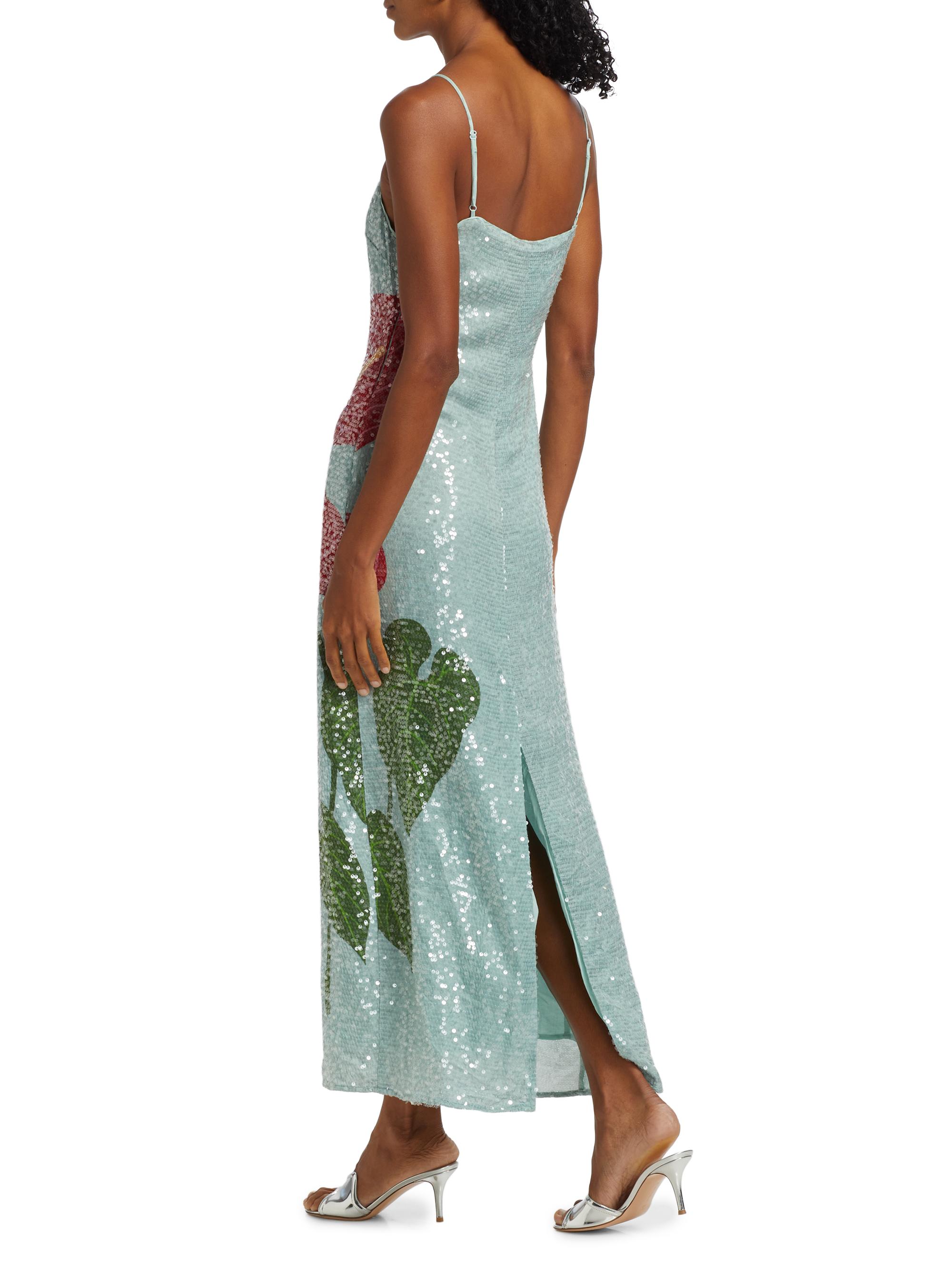 anthurium flowers blue slip maxi dress Farm Rio Black Lovely Anthurium One-Shoulder Maxi Dress, Lovely Anthurium Black / XXS main image 1