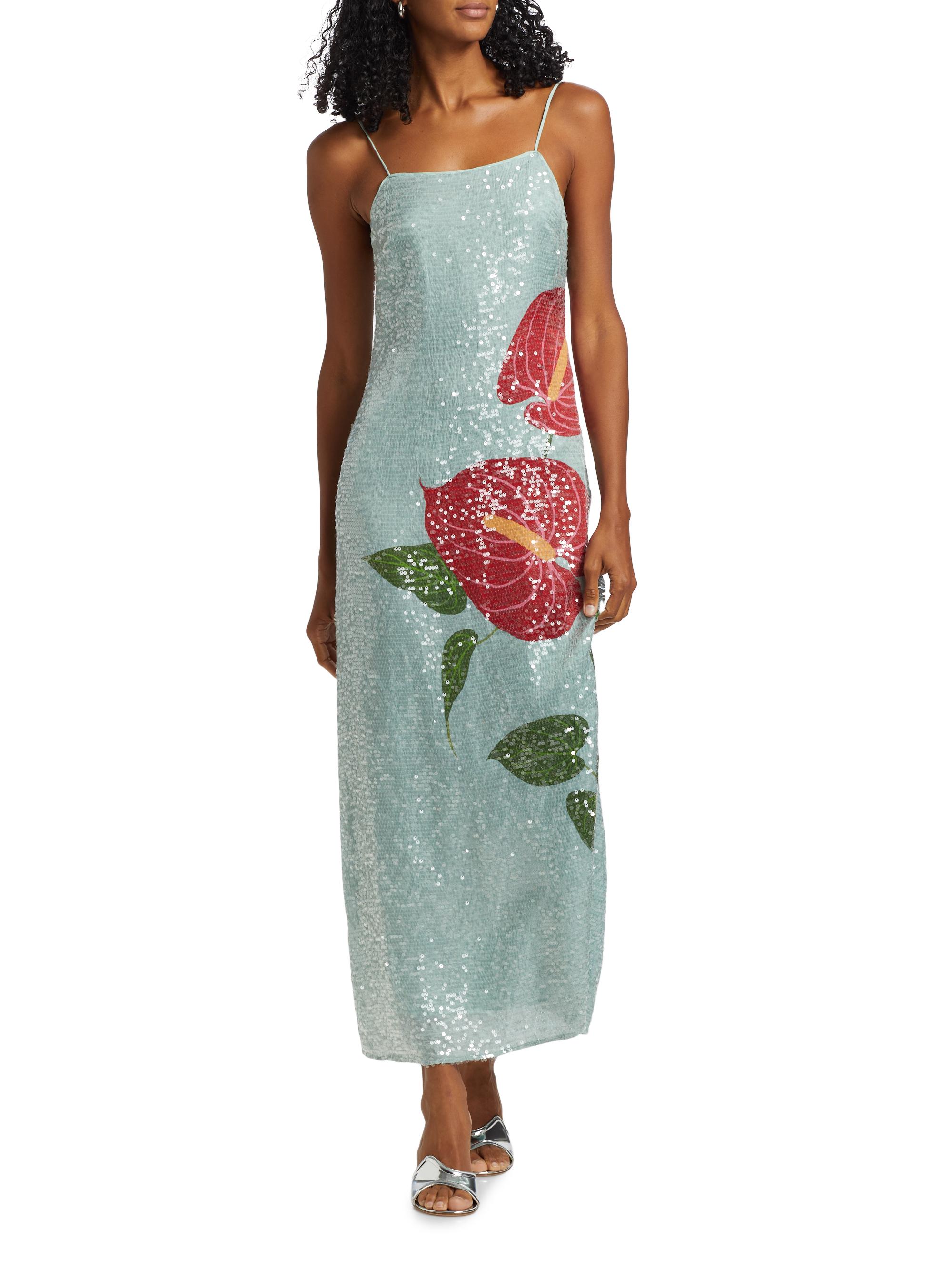 Farm Rio Sequined Anthurium Slip Maxi Dress Saks Fifth Avenue