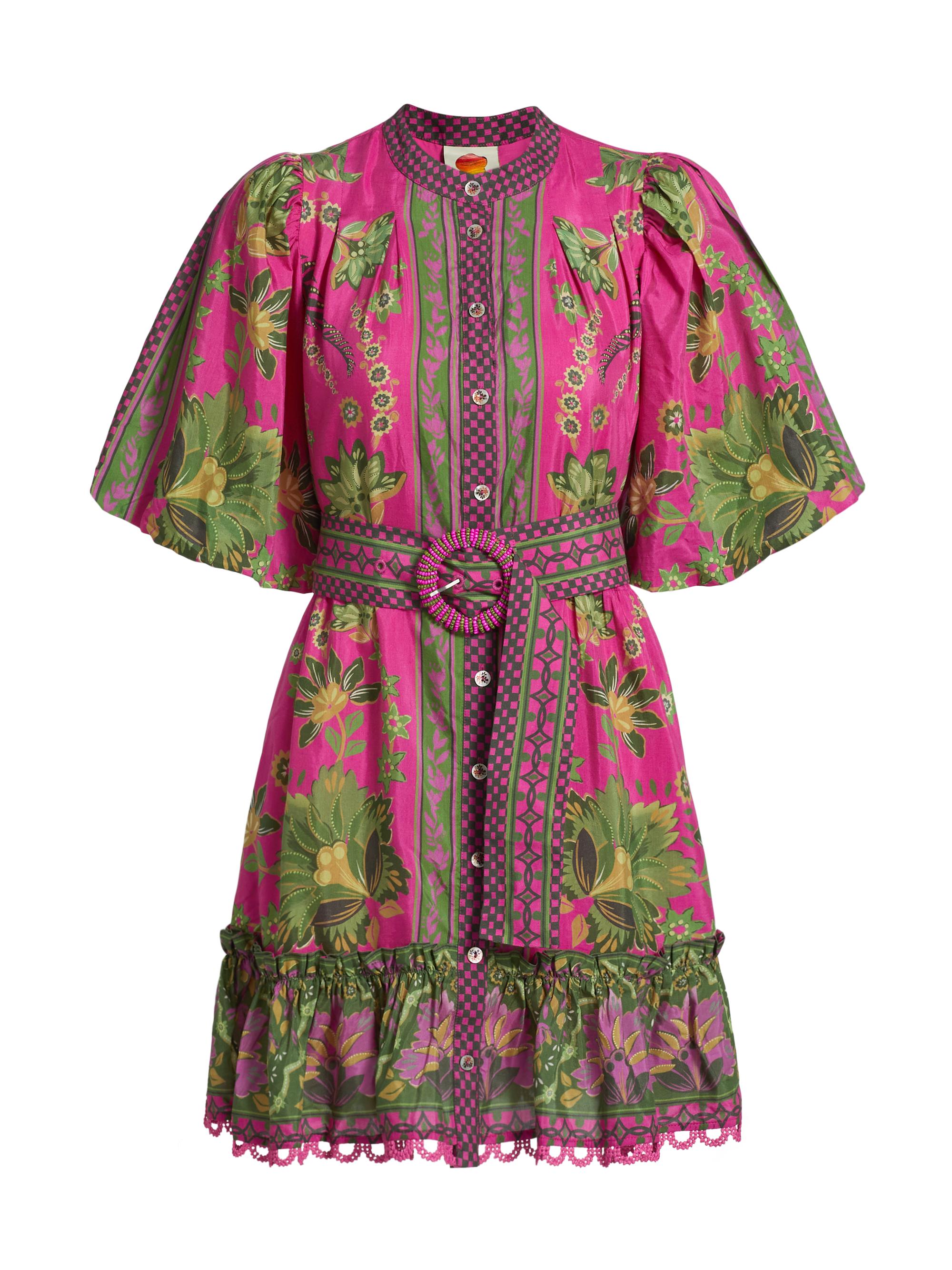 Farm Rio Women's Ana Tapestry Belted Minidress - Ana Tapestry Pink