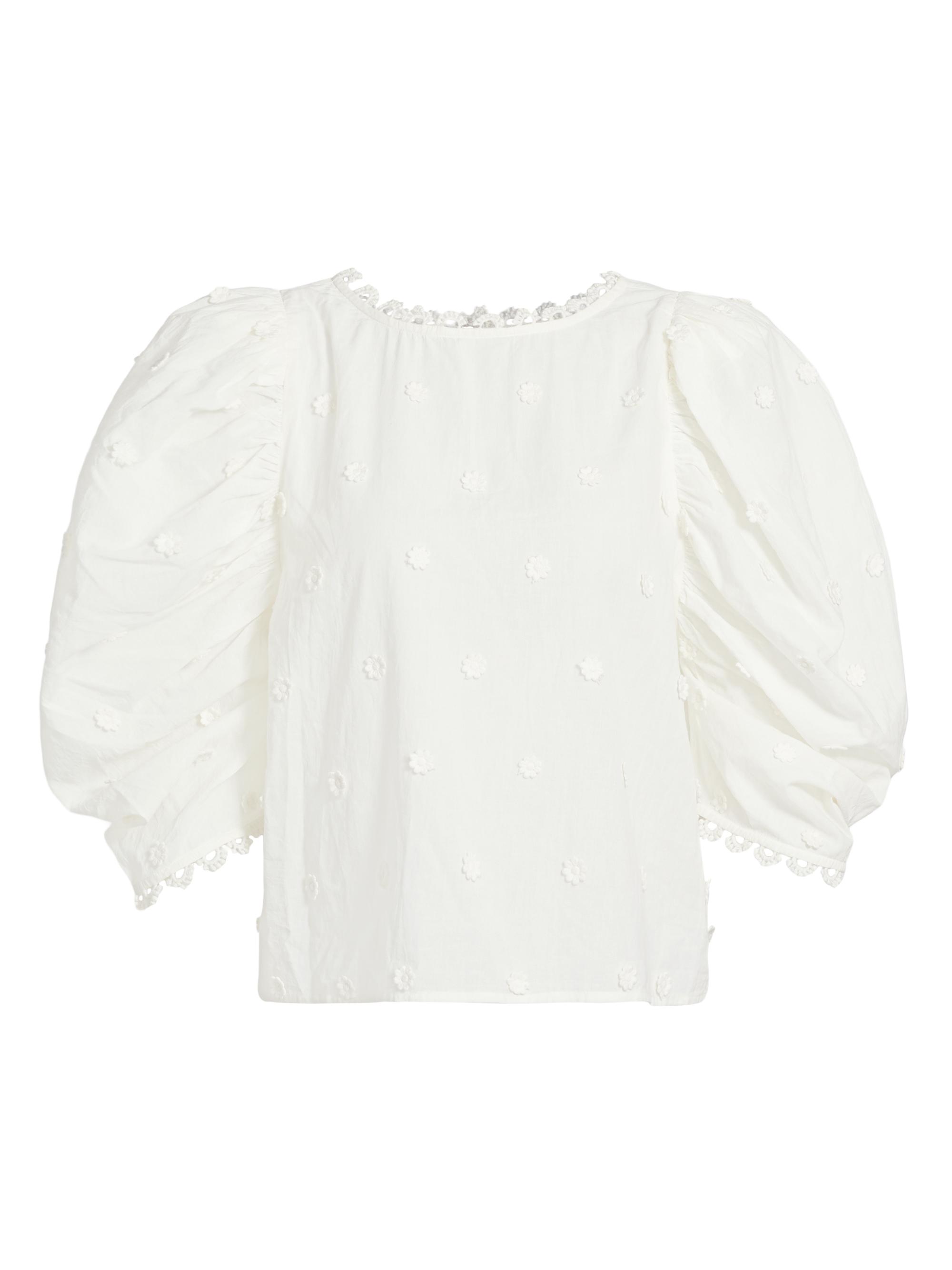 Farm Rio Women's Puff-Sleeve 3D Flowers Blouse - Off White