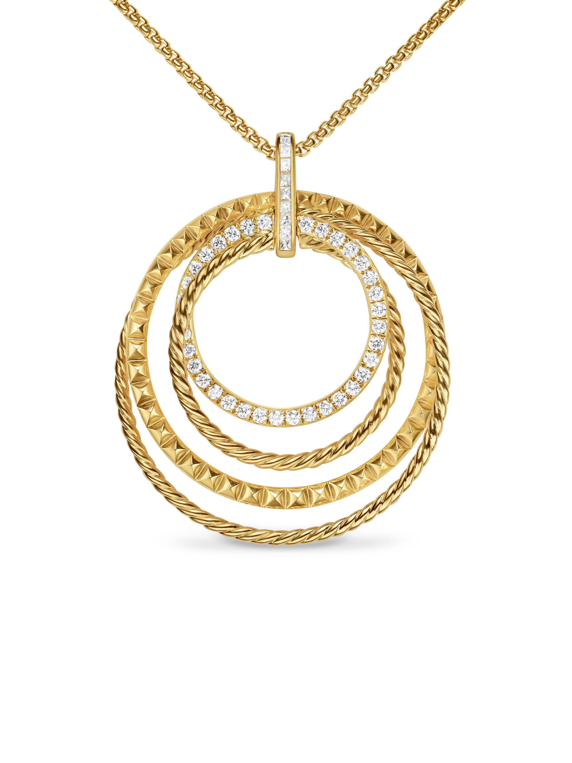 David Yurman Women's Crossover Trio Pendant Necklace in 18K Yellow Gold with Diamonds, 39.5MM - Diamond