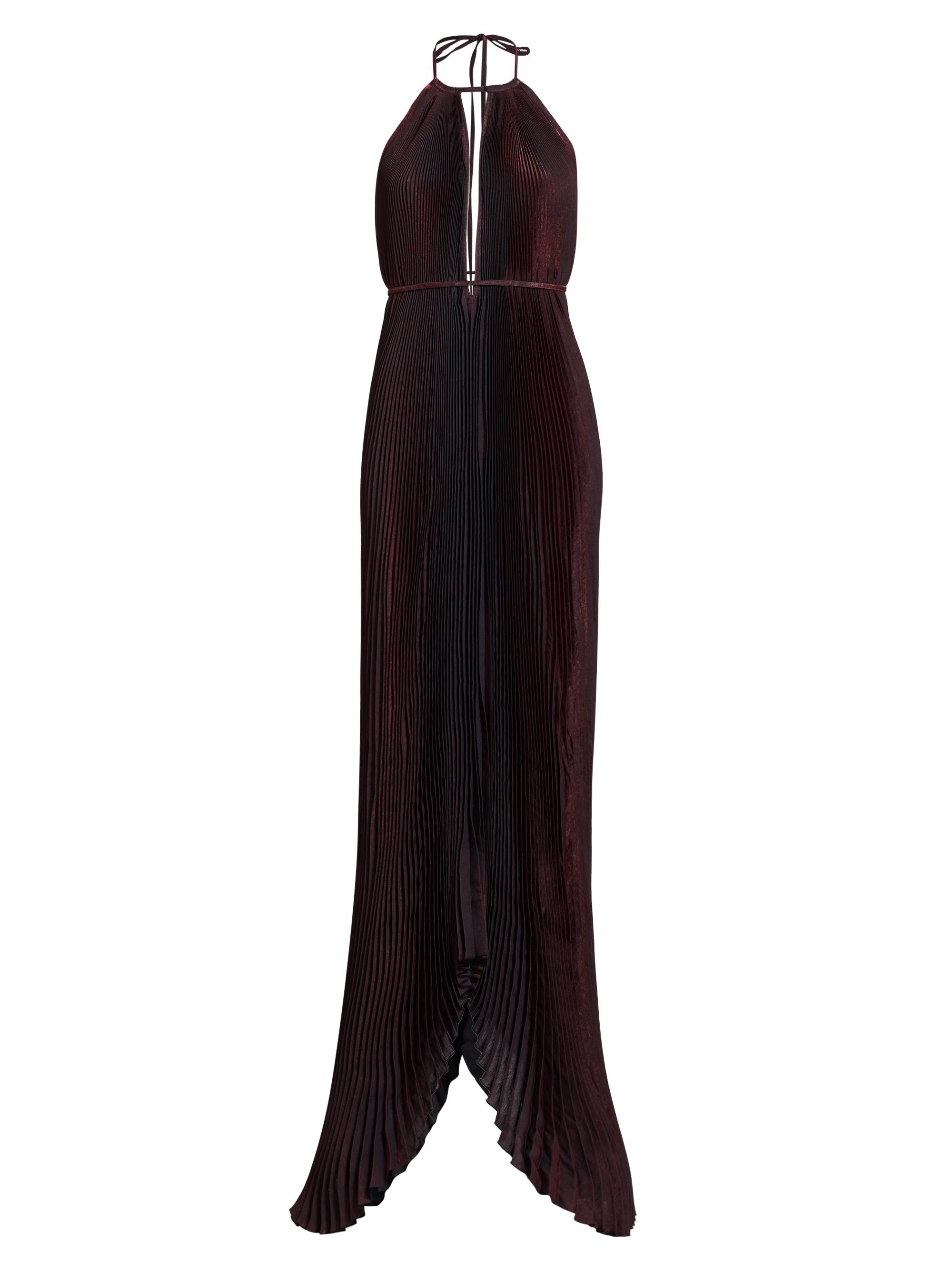 L'Idée Women's La Fete Boheme Shimmer Pleated Halterneck Gown - Merlot Shimmer