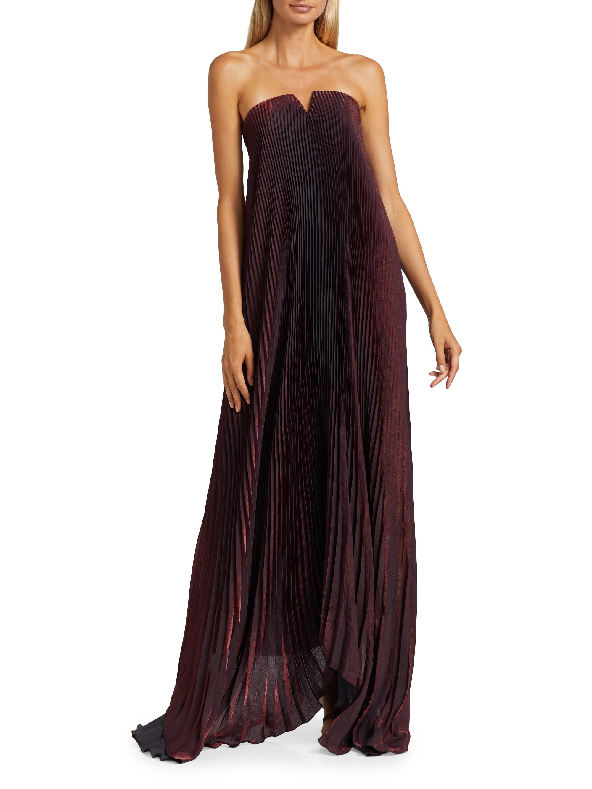 l'idee gala deep-v pleated a-line maxi dress L'IDEE Gala Deep-V Pleated A-Line Maxi Dress
