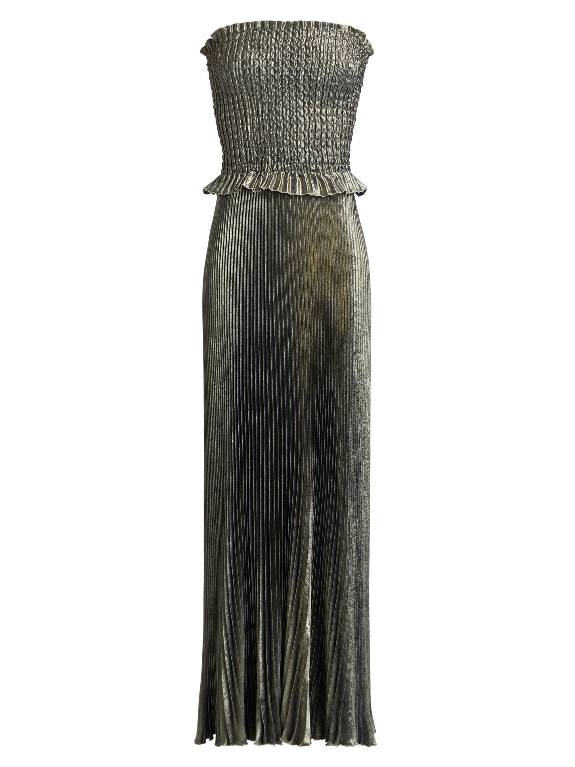 L'Idée Women's La Fête Maya Metallic Smocked Pleated Strapless Gown - Onyx Shimmer