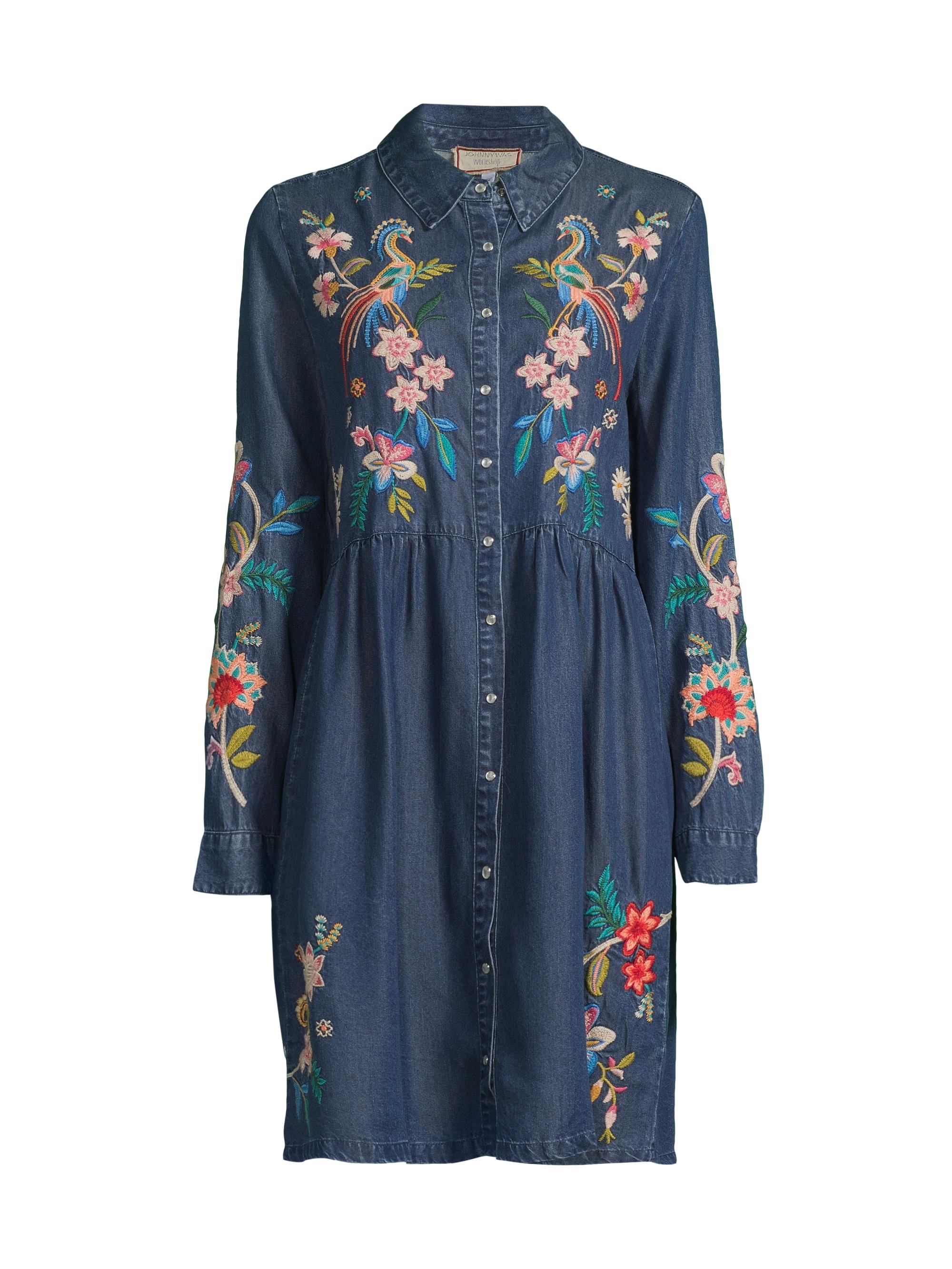 Johnny Was Women's Embroidered Floral Shirtdress - Denim Blue