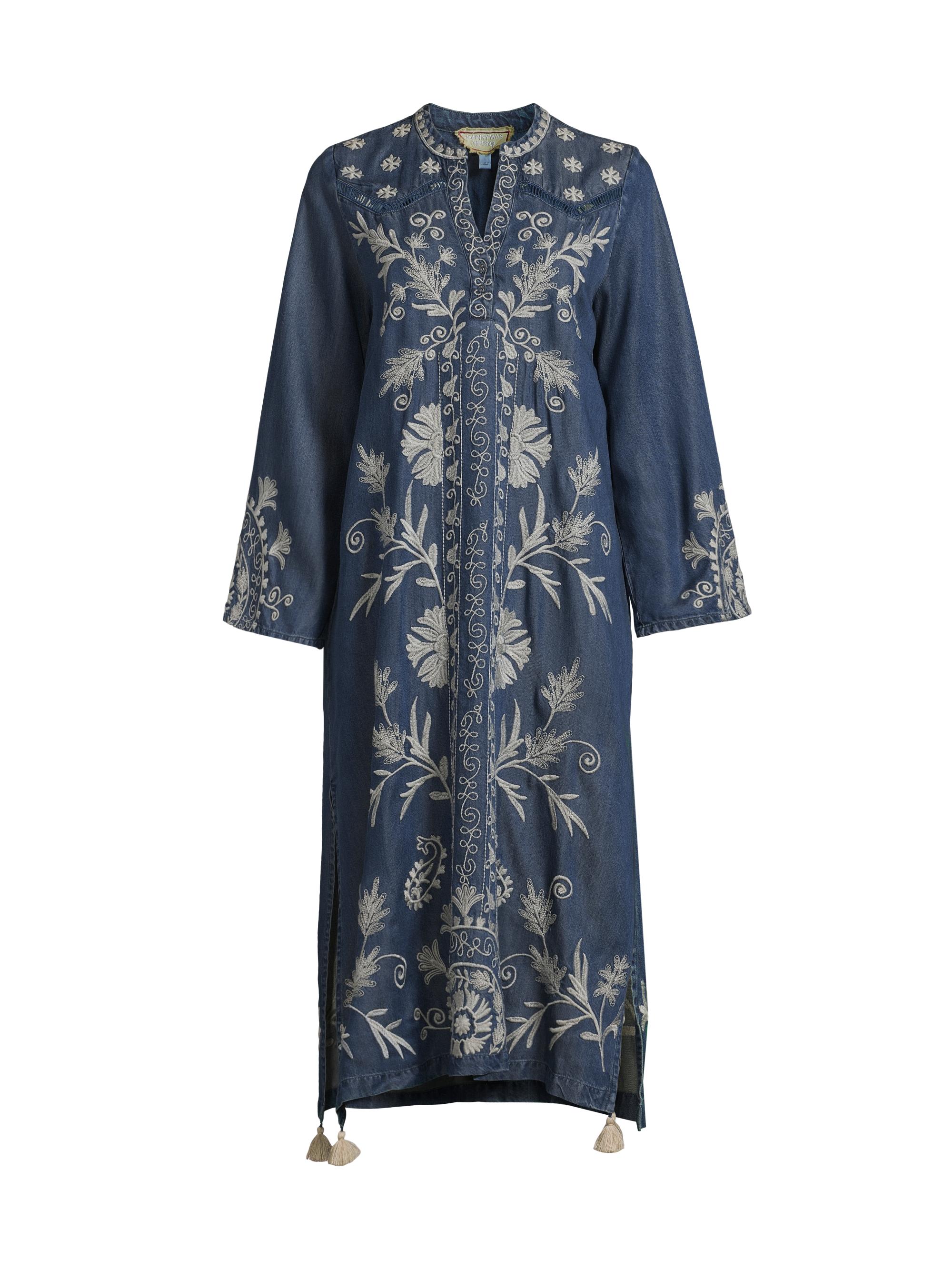 Johnny Was Women's Allison Western Trim Henley Midi-Dress - Denim Blue