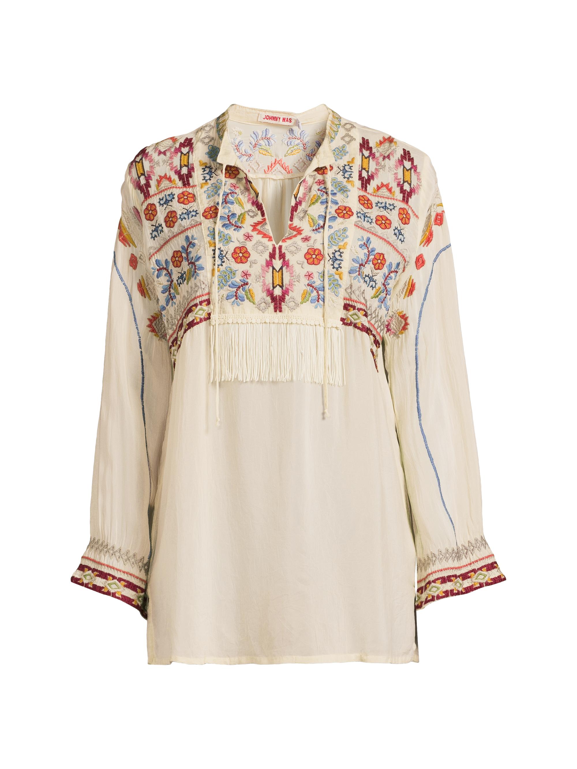 Johnny Was Women's Karen Coriander Fringe Embroidered Tunic - Shell