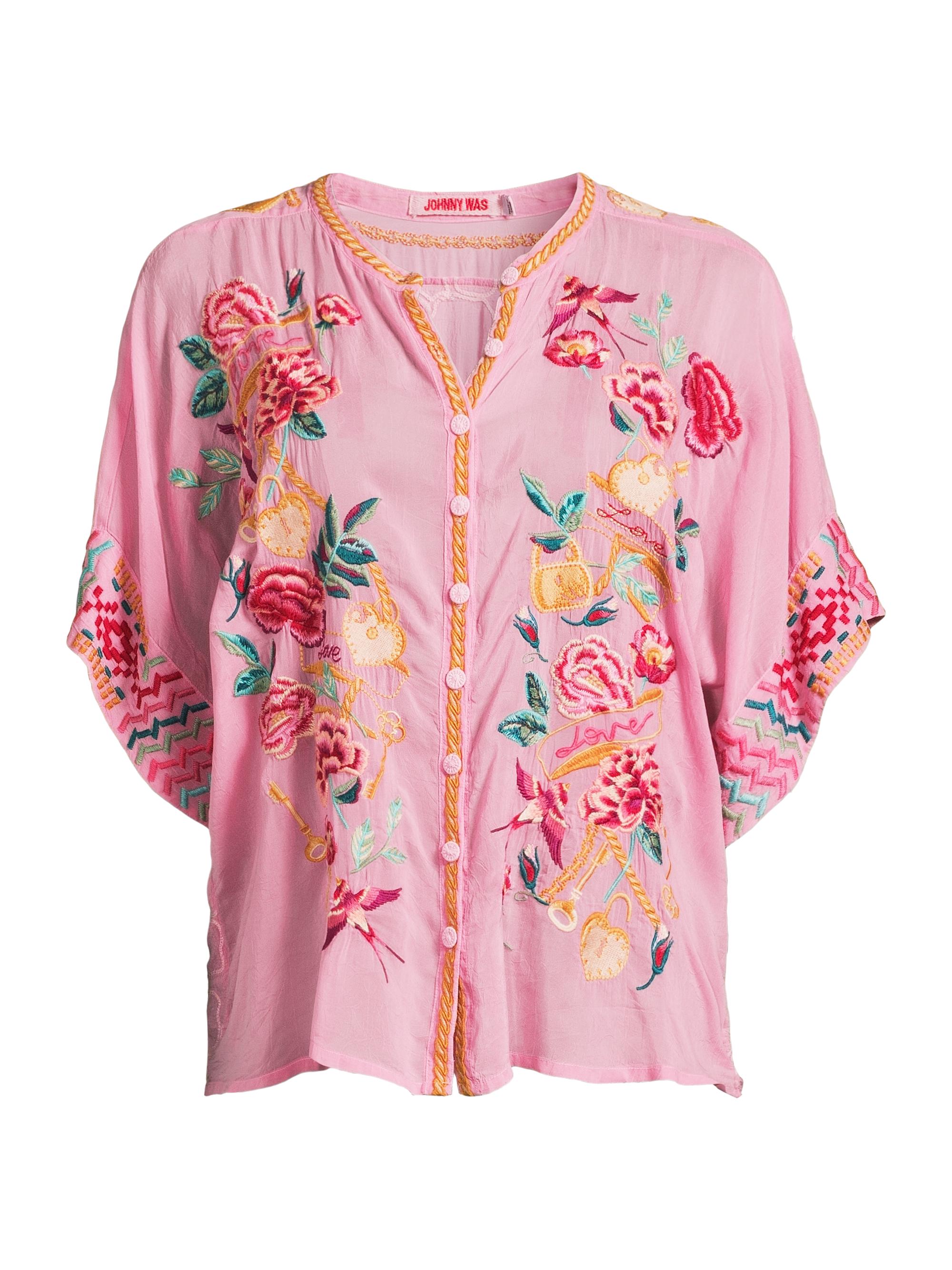 Johnny Was Women's Roylane Embroidered Floral Blouse - Spring Rose
