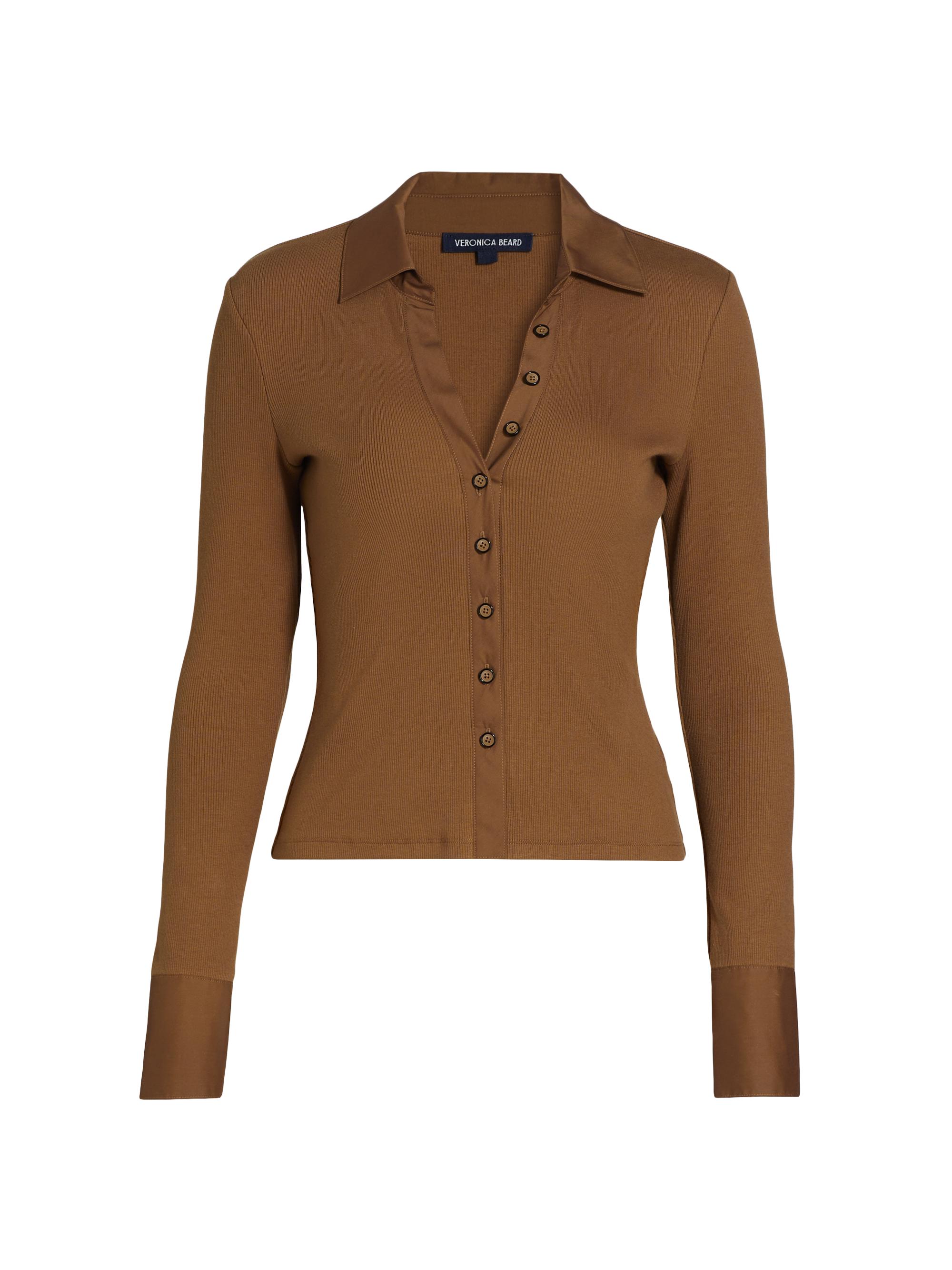 Veronica Beard Women's Scottie Stretch Cotton Long-Sleeve Top - Whisky
