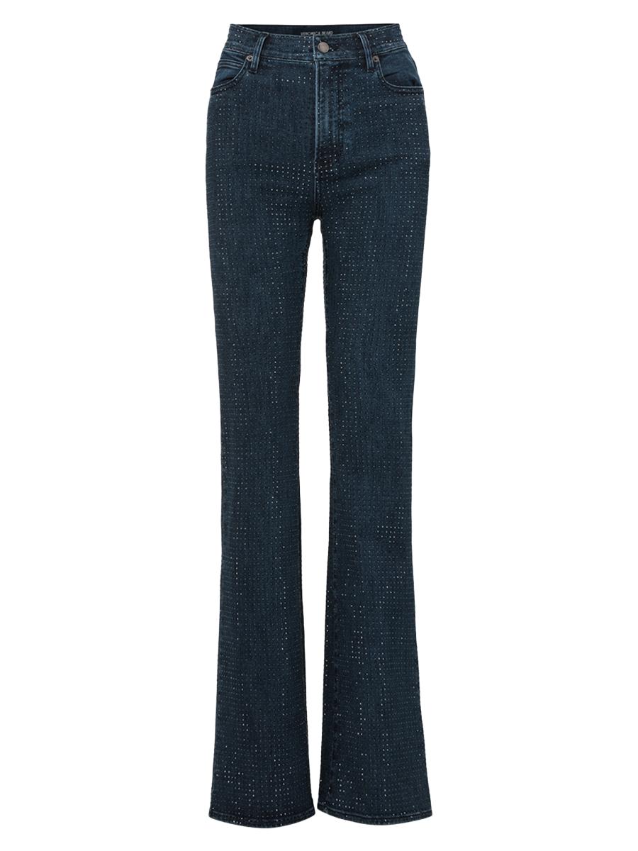 【WONDER WONDER】Crow Overfit Strap Long Wide Denim Pants cffvdiz Straight Jeans for Women Casual Mid-Waist Rhinestone