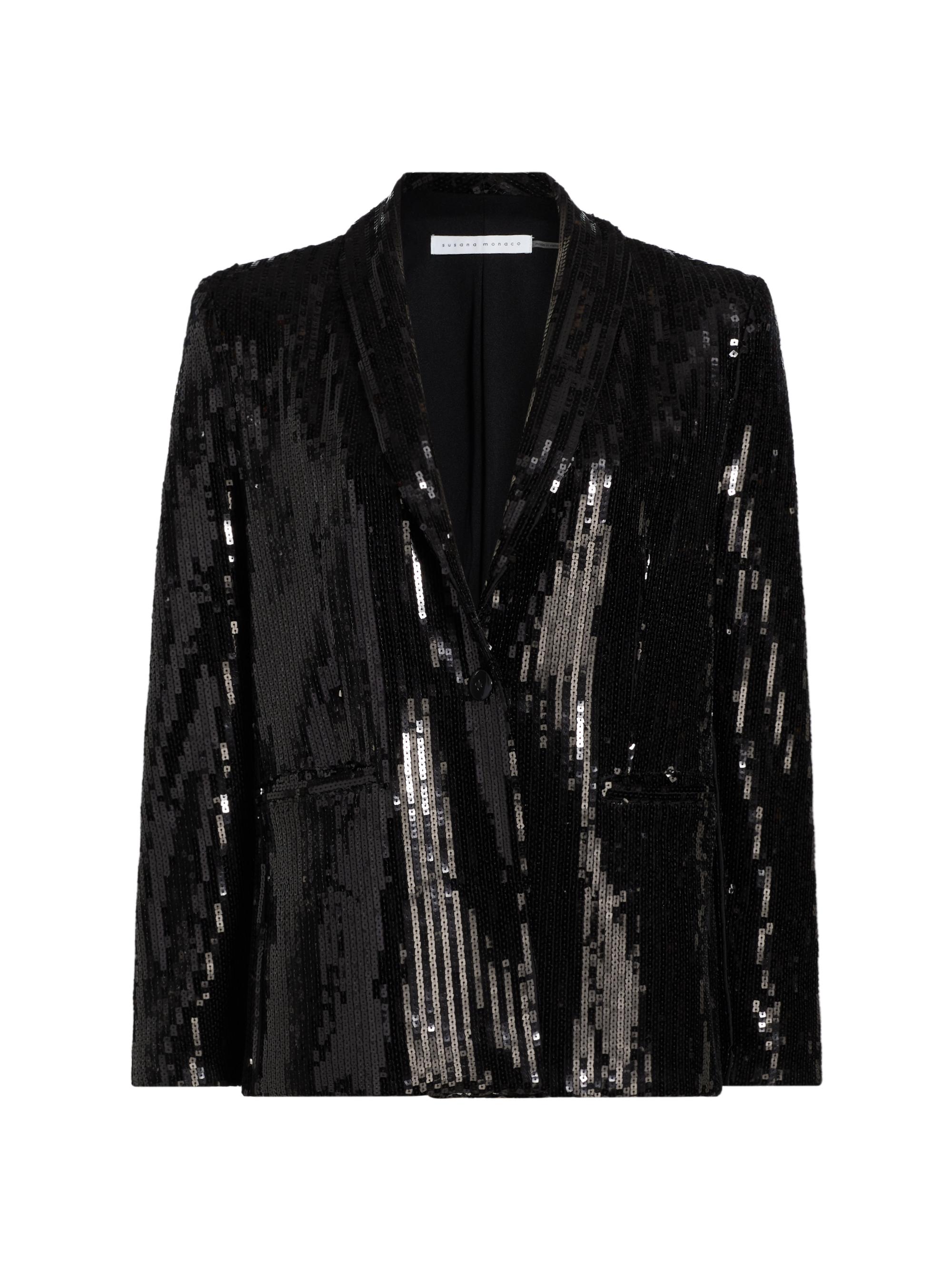 susana monaco Women's Square Sequin Blazer - Black