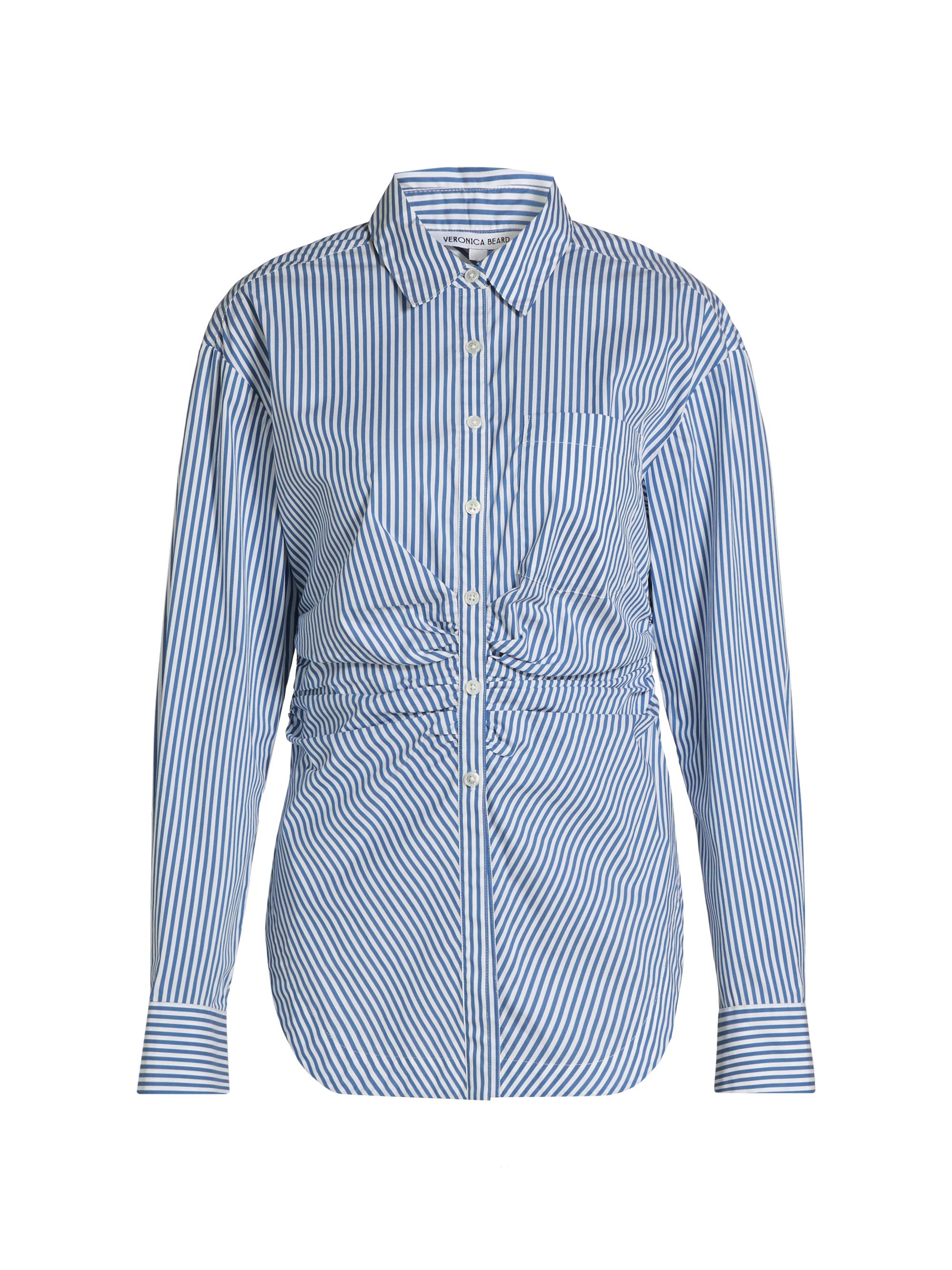 Veronica Beard Women's Bosco Striped Ruched Shirt - Blue White Stripe