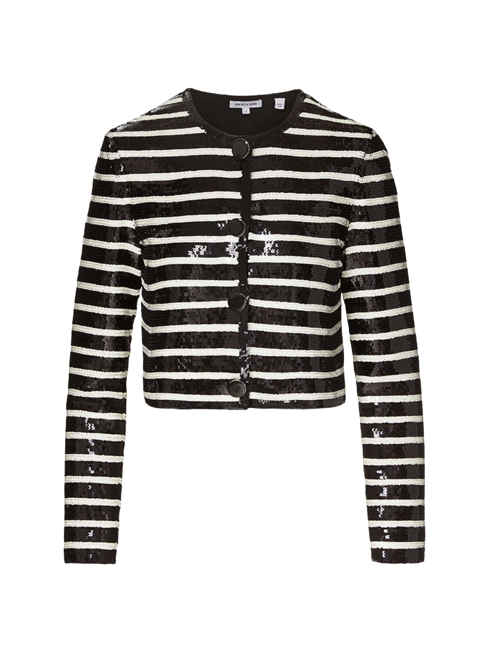 Veronica Beard Women's Mickey Sequined Striped Jacket - Black Off White