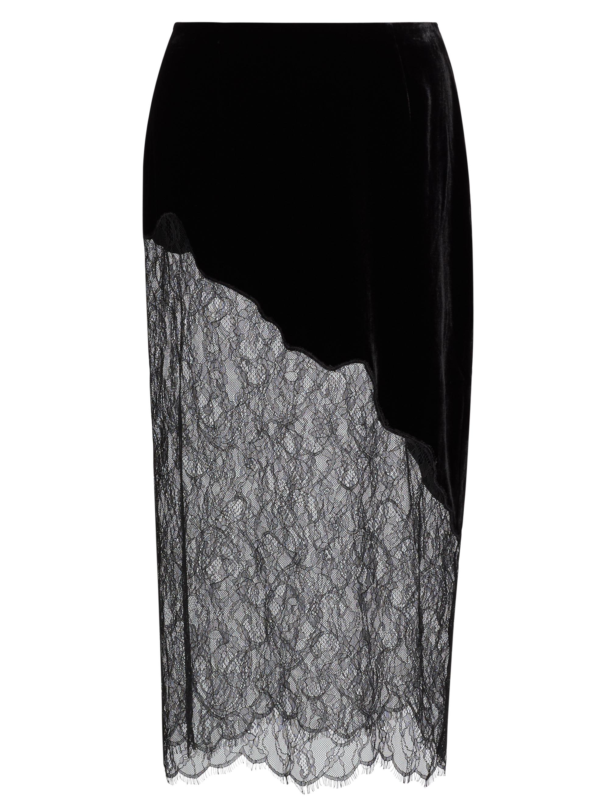 Frame Women's Velvet Lace Midi-Skirt - Black