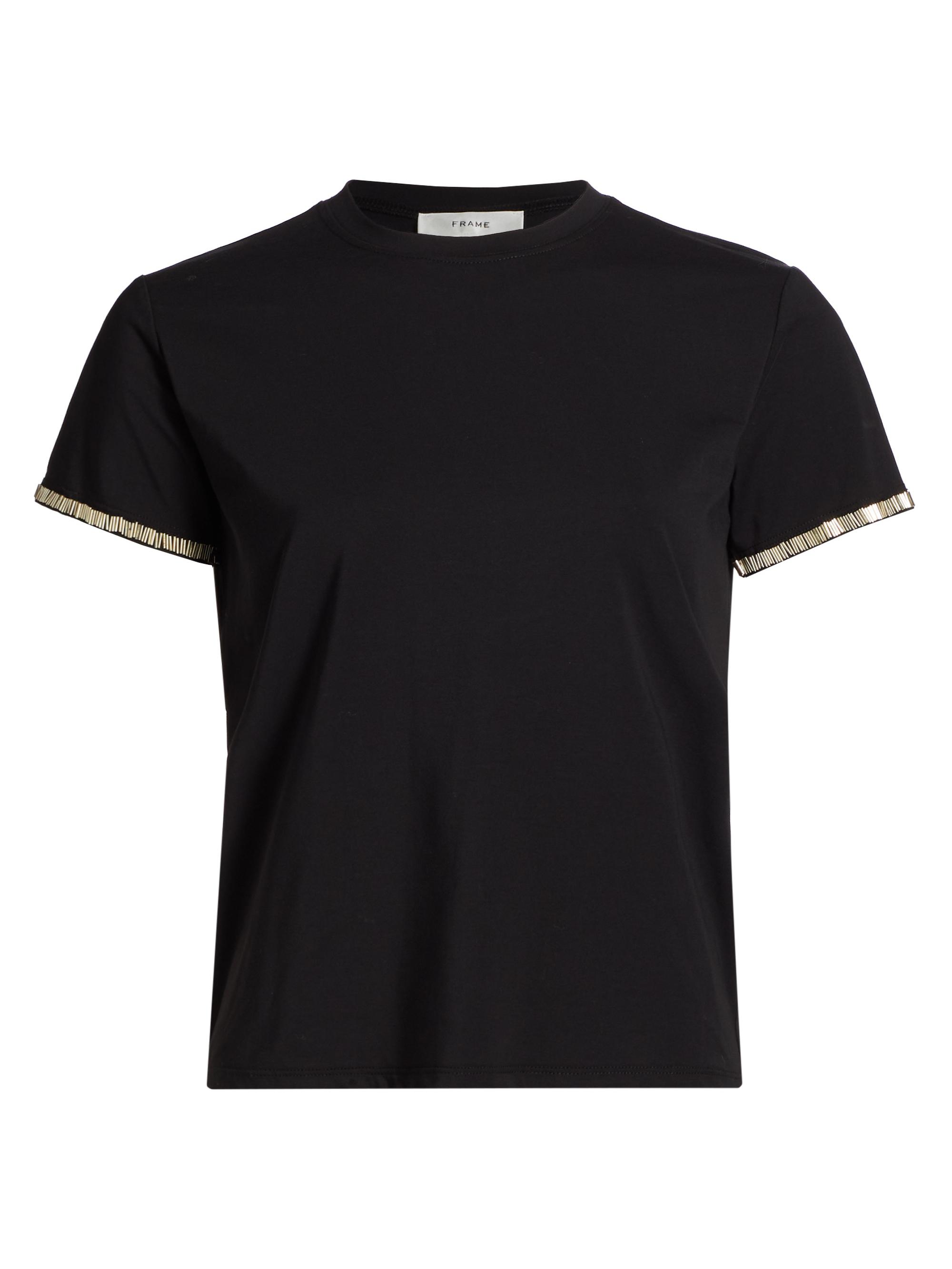 Frame Women's Beaded-Cuff T-Shirt - Black