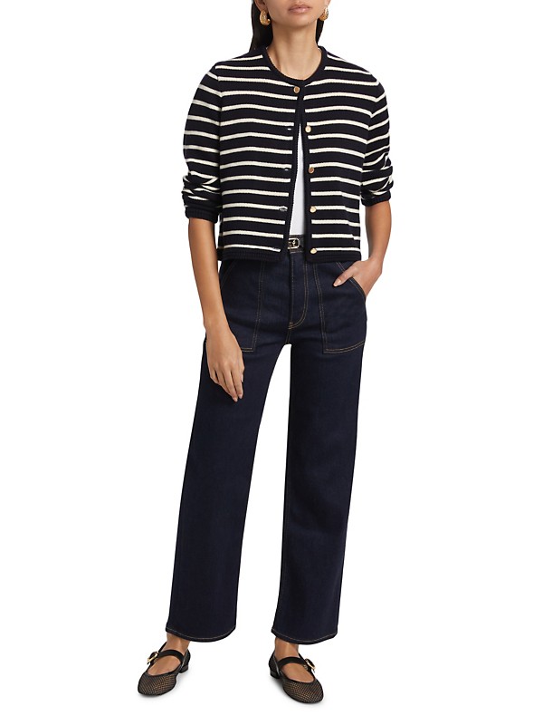 Shop Frame Trapunto Denim High-Rise Straight-Leg Jeans Shop Frame Trapunto Denim High-Rise Straight-Leg Jeans