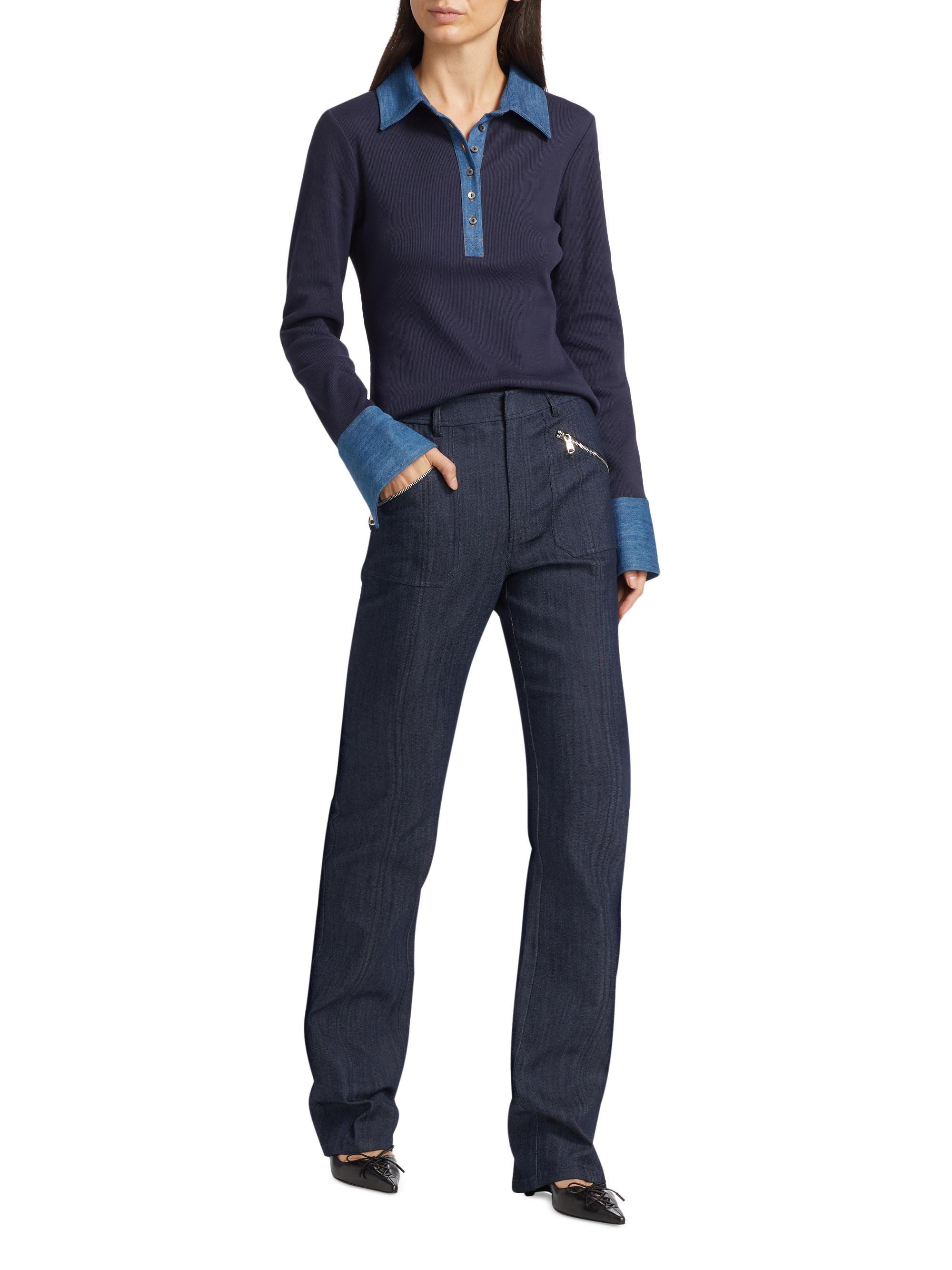 Cinq à Sept Jaden Denim & Stretch Cotton Top | Saks Fifth Avenue
