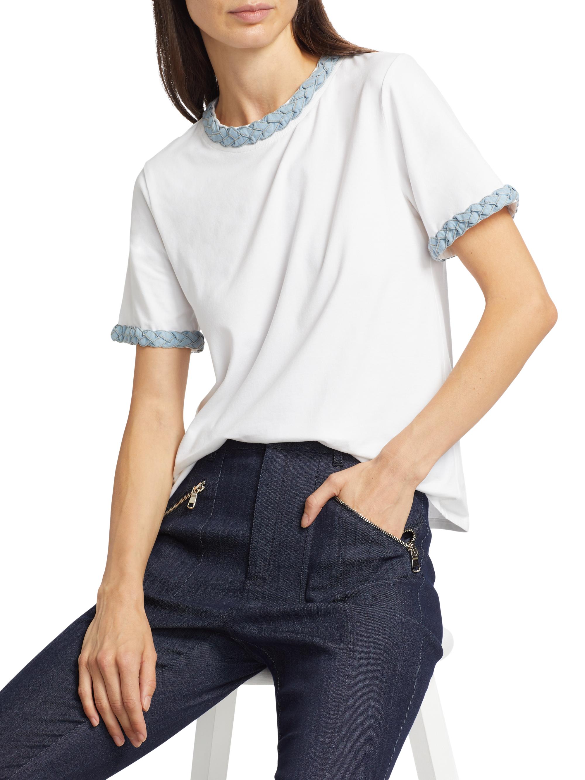 Cinq à Sept Braided Denim Stretch-Cotton T-Shirt | Saks Fifth Avenue