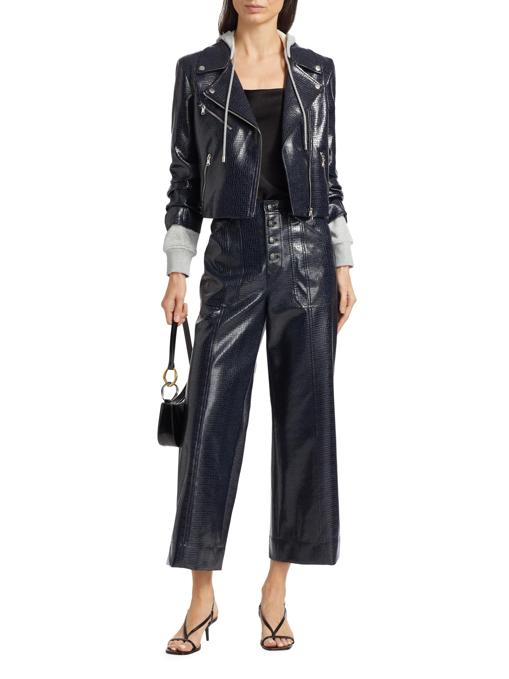 épine leather jacket Cinq à Sept Evie Textured Snakeskin Faux Leather Jacket