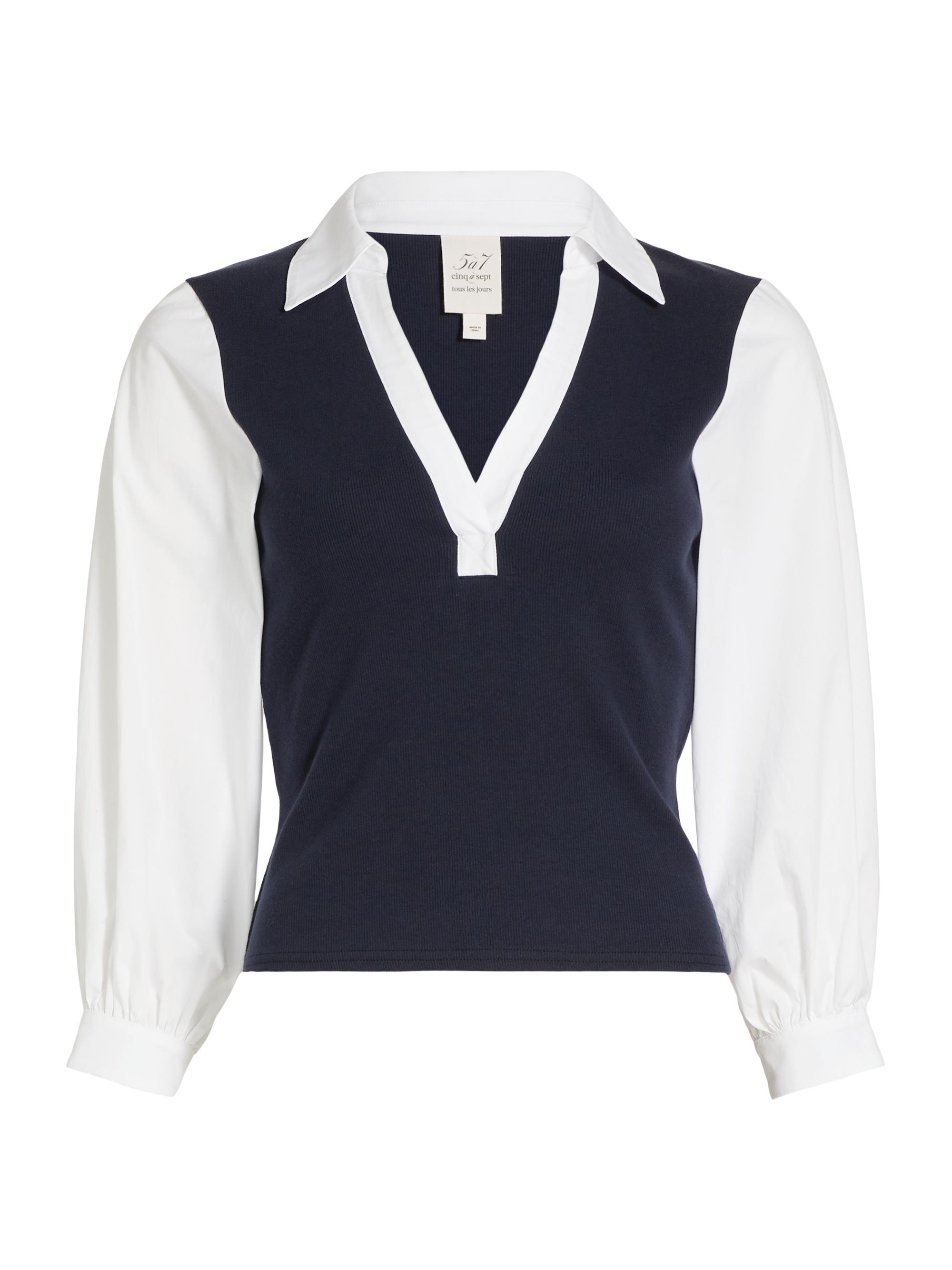 Cinq à Sept Women's Colleen Poplin-Sleeve Top - Navy White