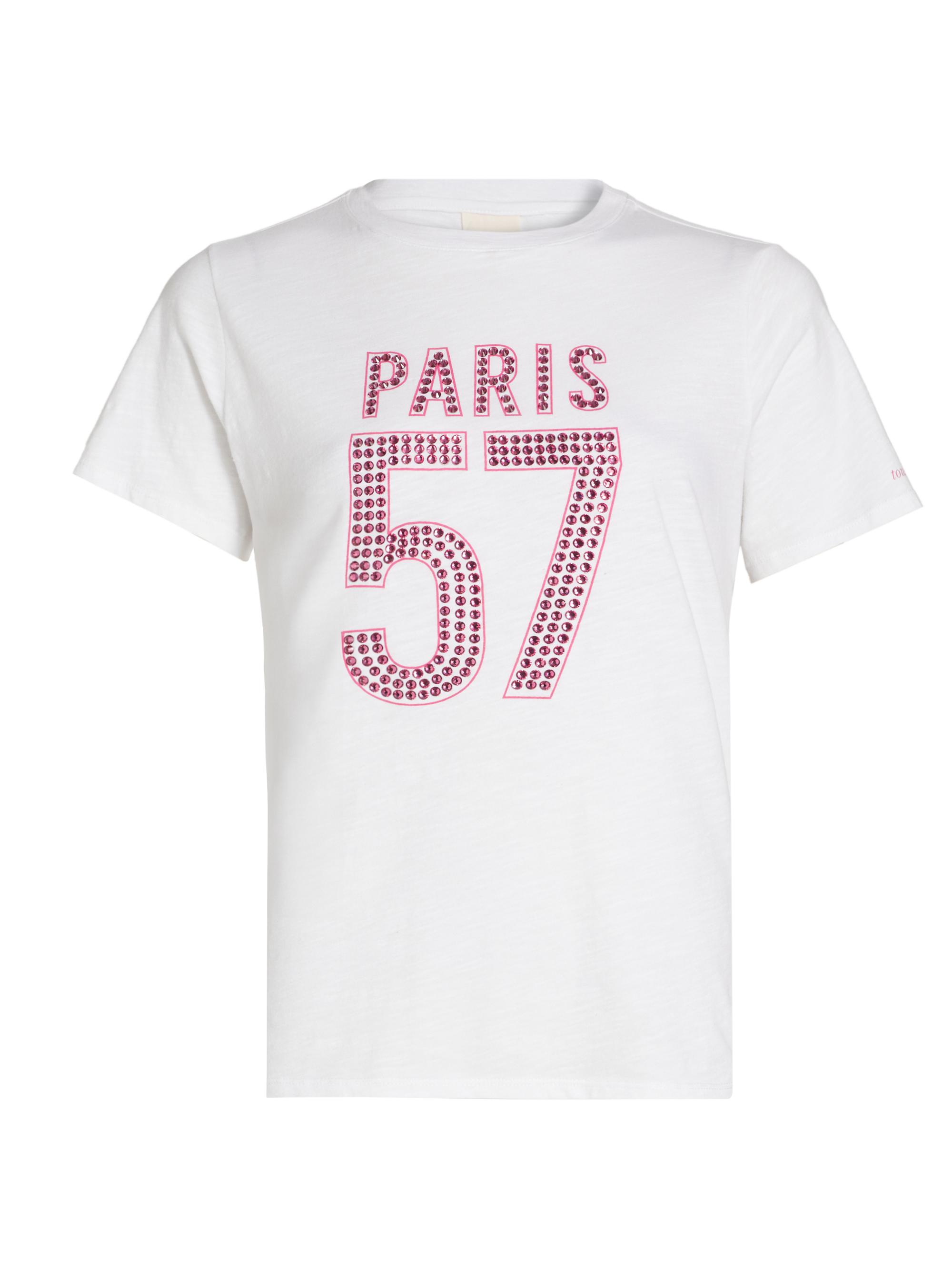 CINQ A SEPT Women's Paris 57 Embellished T-Shirt - White Hot Magenta