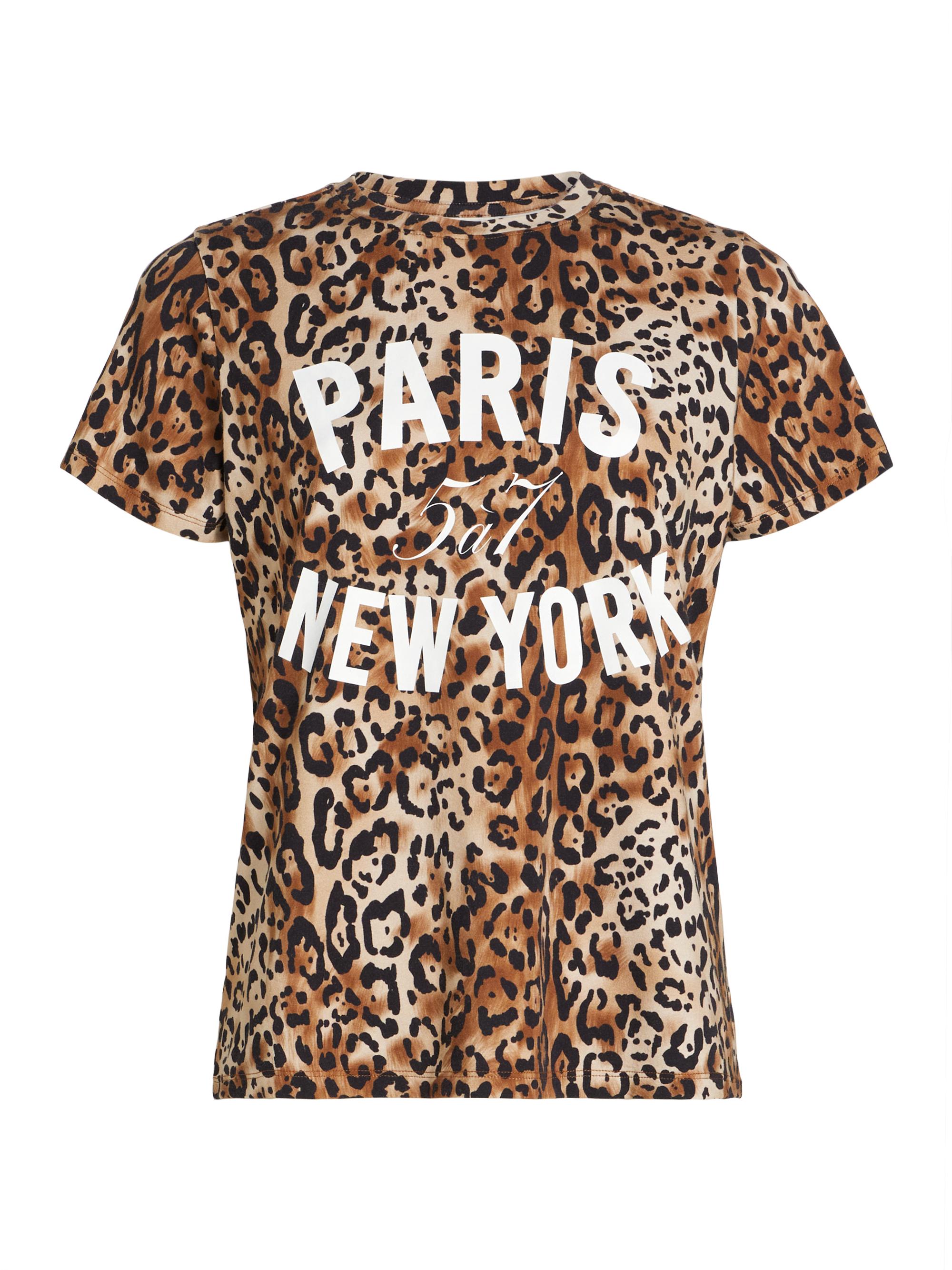 CINQ A SEPT Women's Leopard Jersey Paris New York Tee - Black Sahara