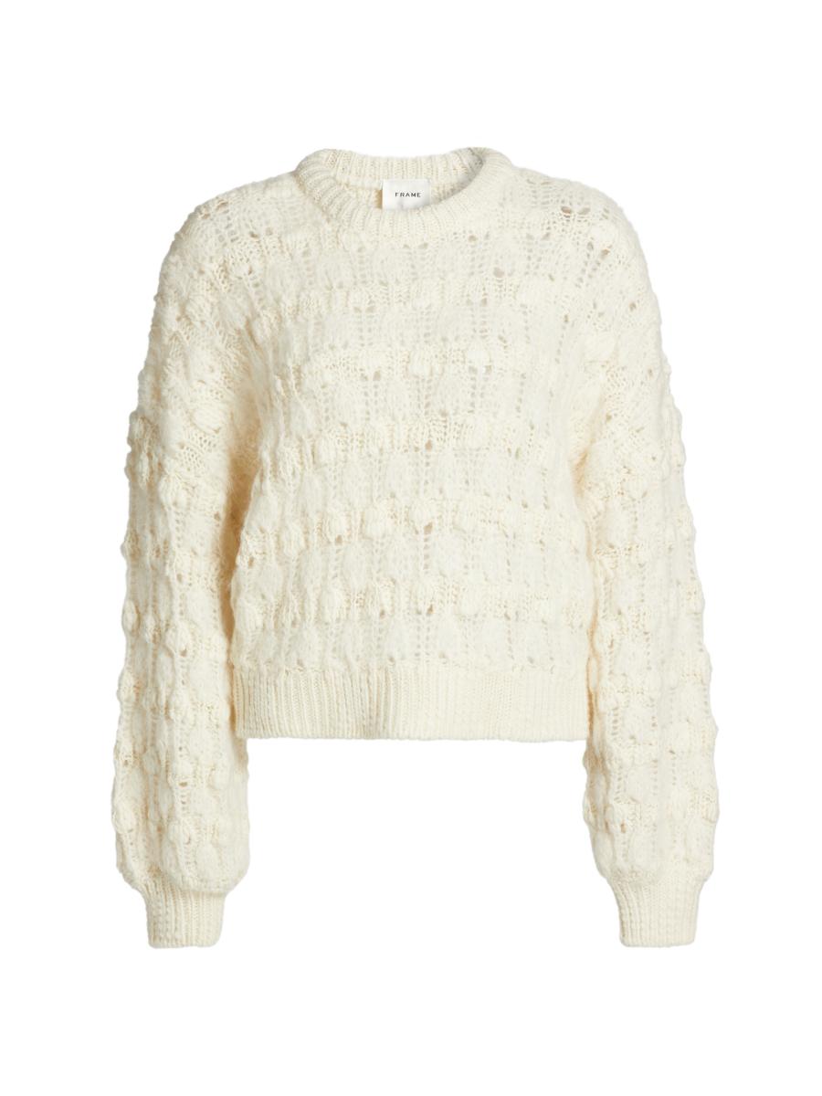 Frame Women's Popcorn Wool-blend Knit Crewneck Sweater In White