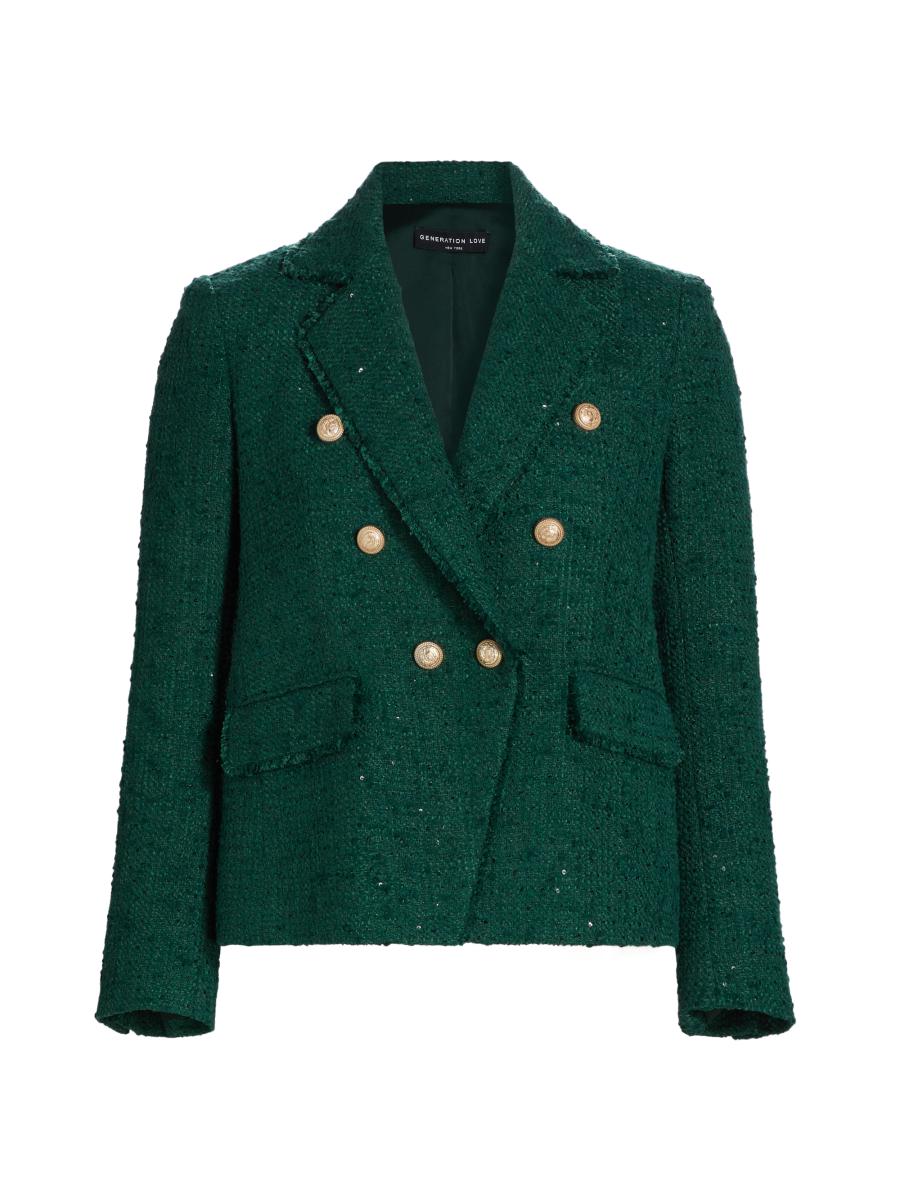 Generation Love Women's Eliza Tweed Double-breasted Blazer In Green