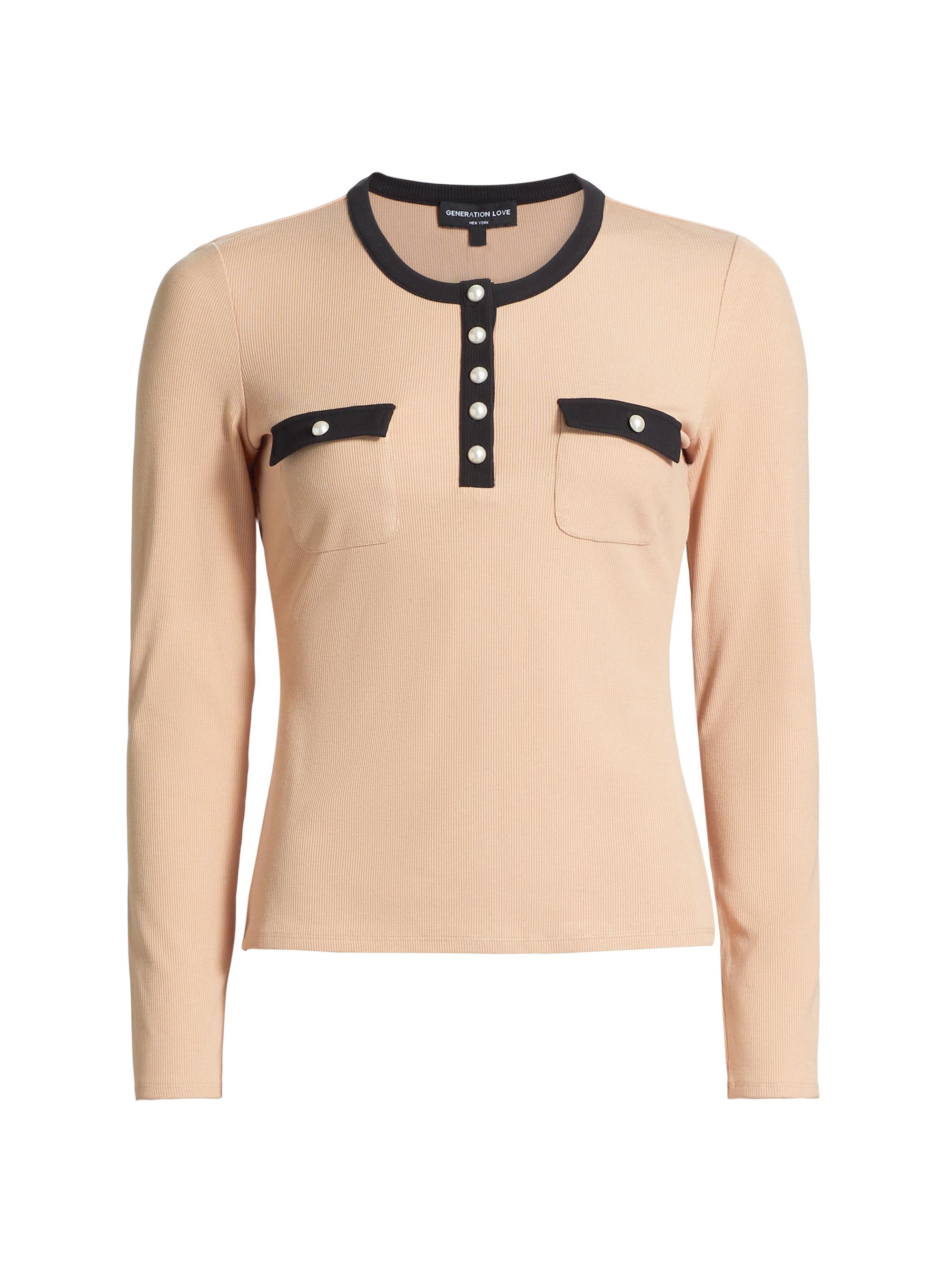 Generation Love Women's Felicity Rib-Knit Top - Beige Black