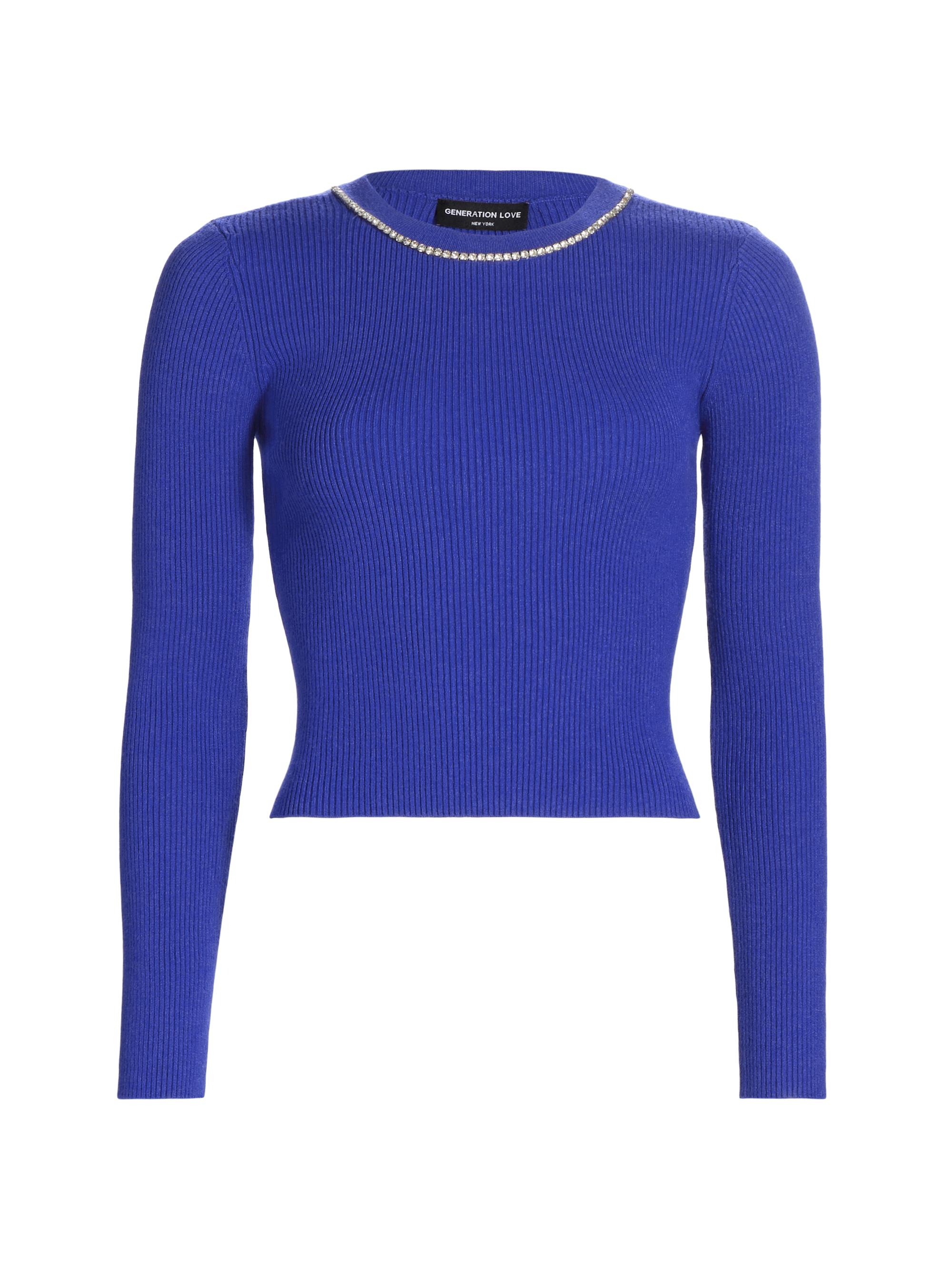 Generation Love Women's Odette Crystal-Embellished Rib-Knit Sweater - Ultramarine