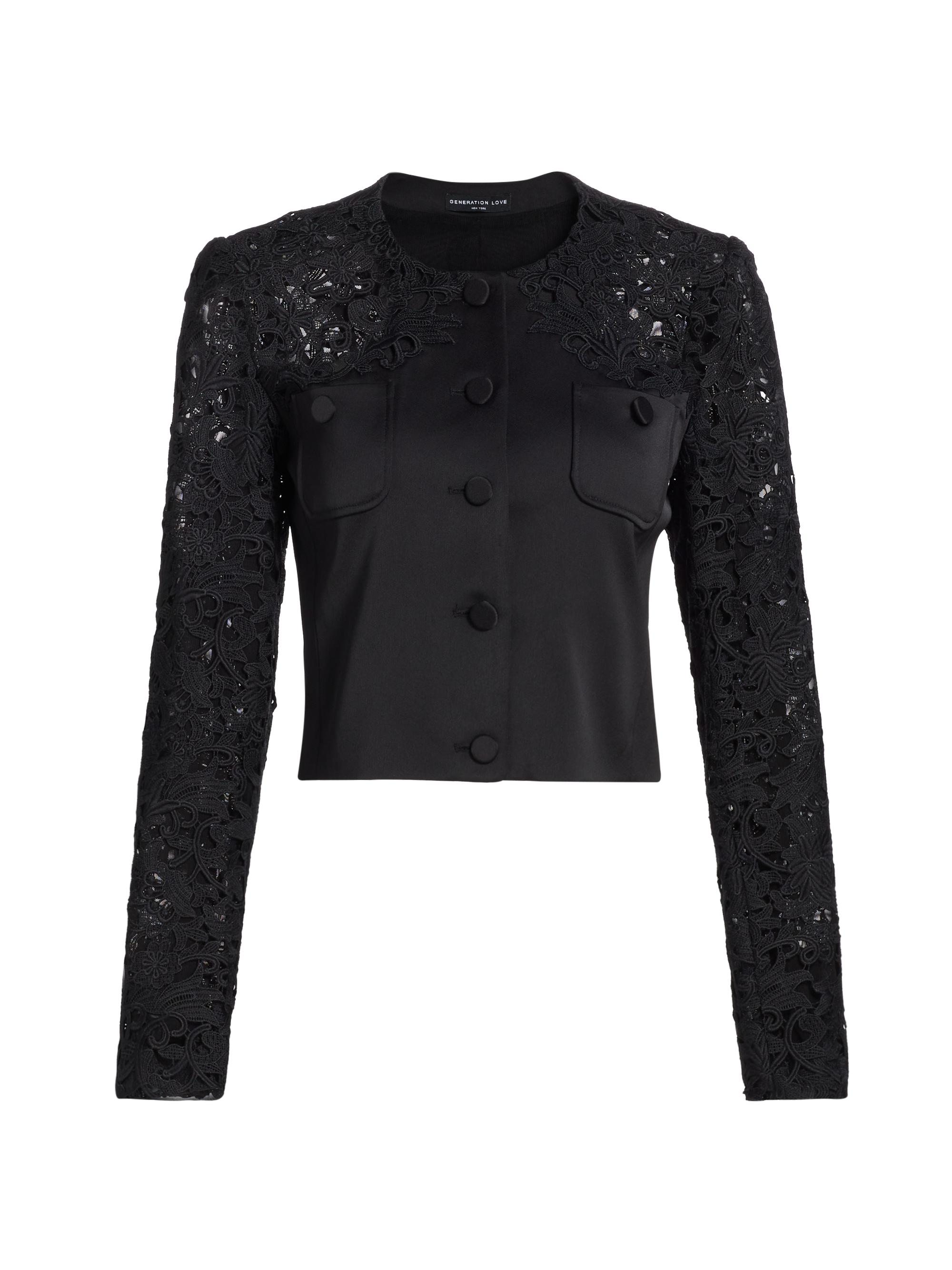 Generation Love Cortez Lace-Trimmed Satin Crop Jacket | Saks Fifth