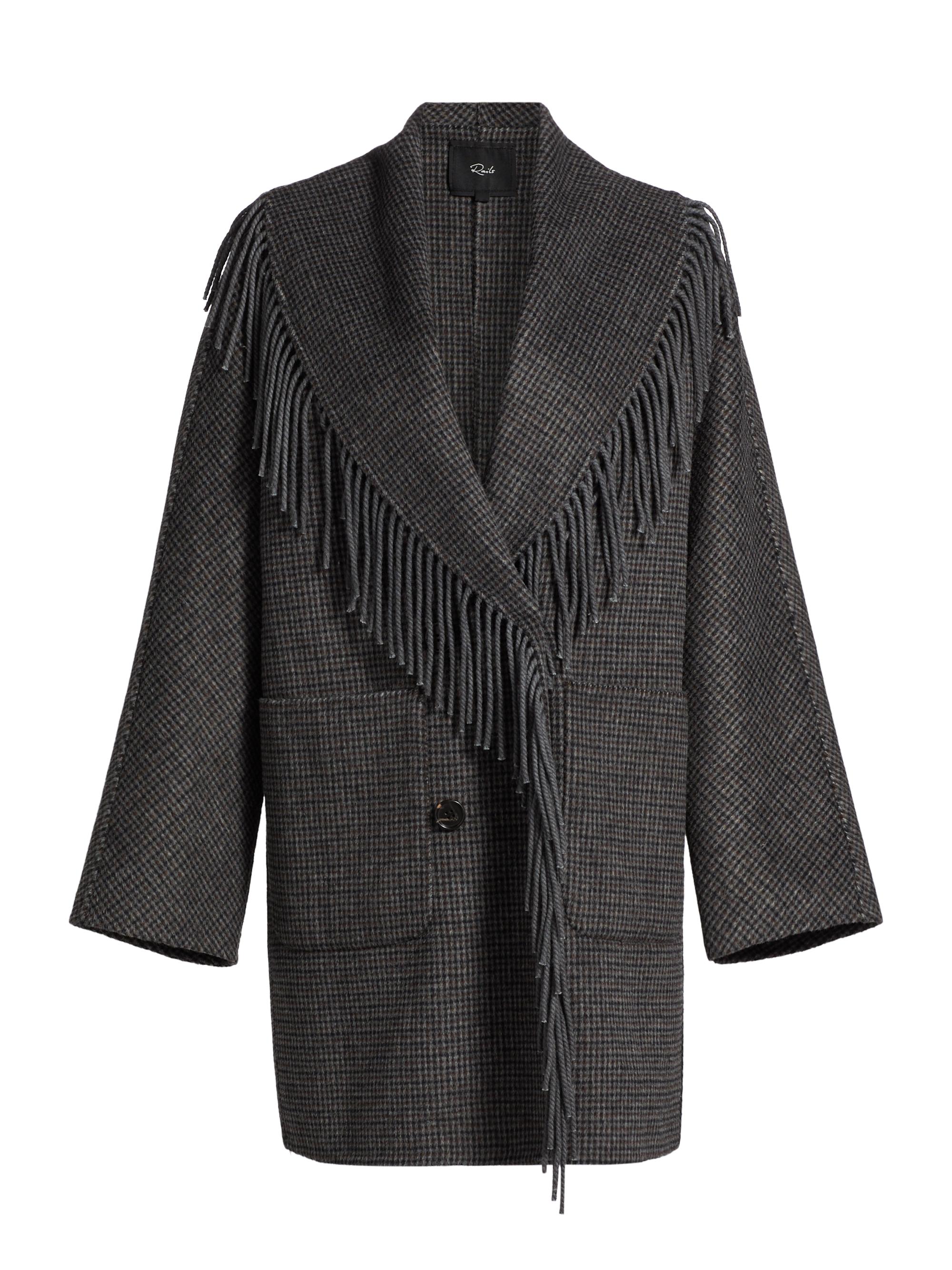 Rails Women's Hugo Fringed Stretch Wool Coat - Charcoal Check