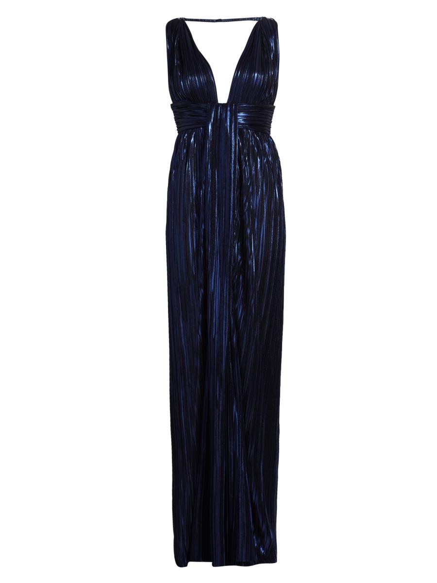 Sabina Musáyev Vitta Metallic Pleated Sleeveless Maxi Dress