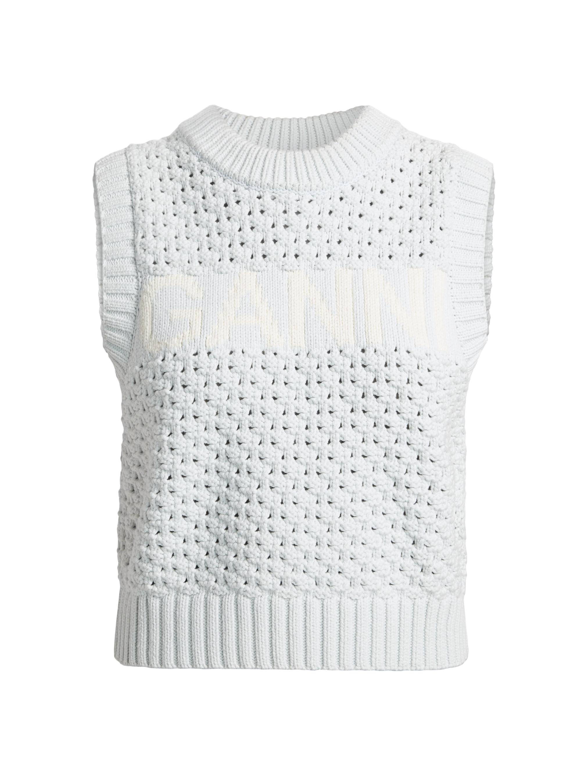 Ganni Women's Textured Cotton Pointelle Vest - Illusion Blue