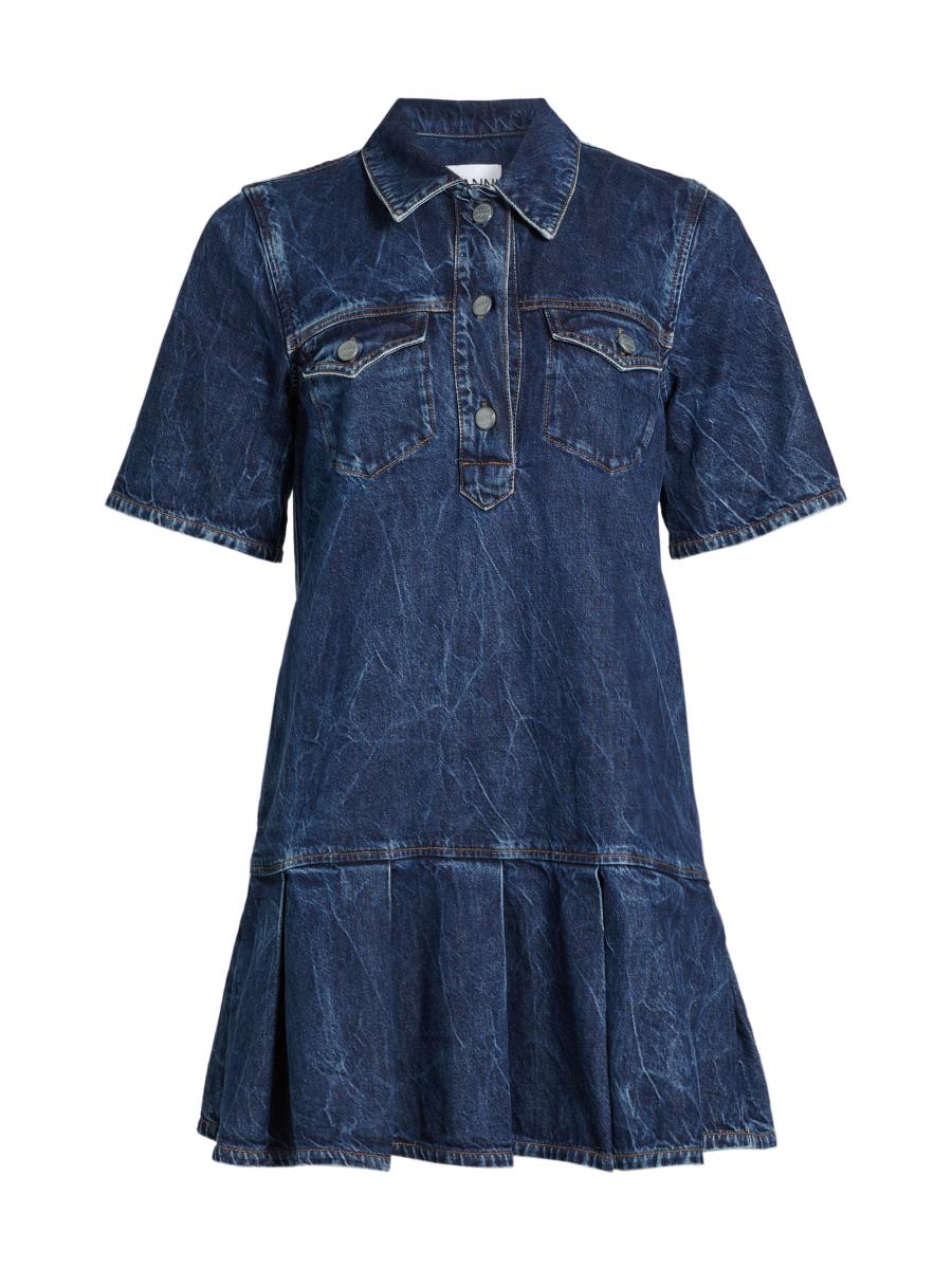 Ganni Crinkled Denim Minidress | Saks Fifth Avenue