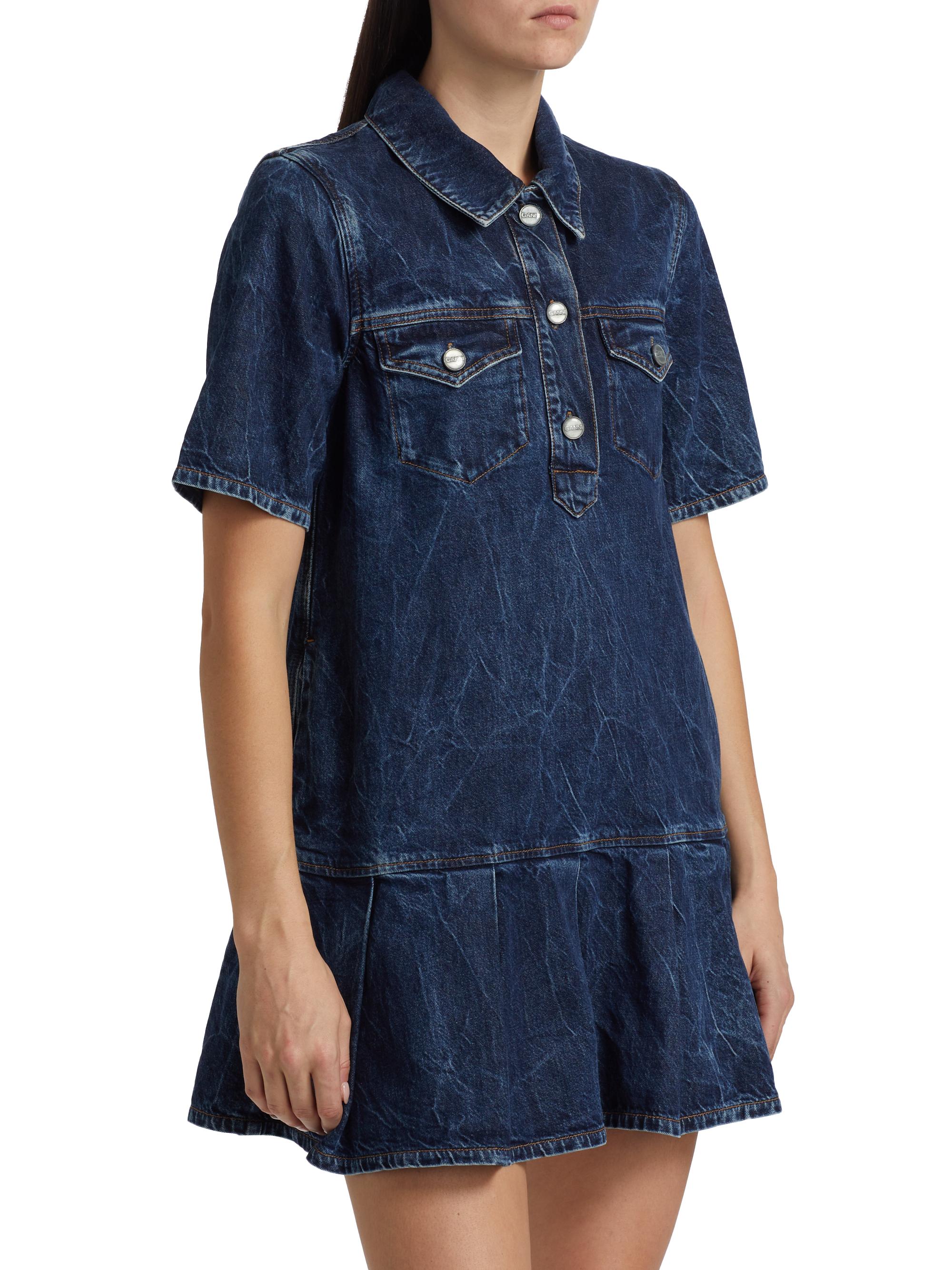 Ganni Crinkled Denim Minidress | Saks Fifth Avenue