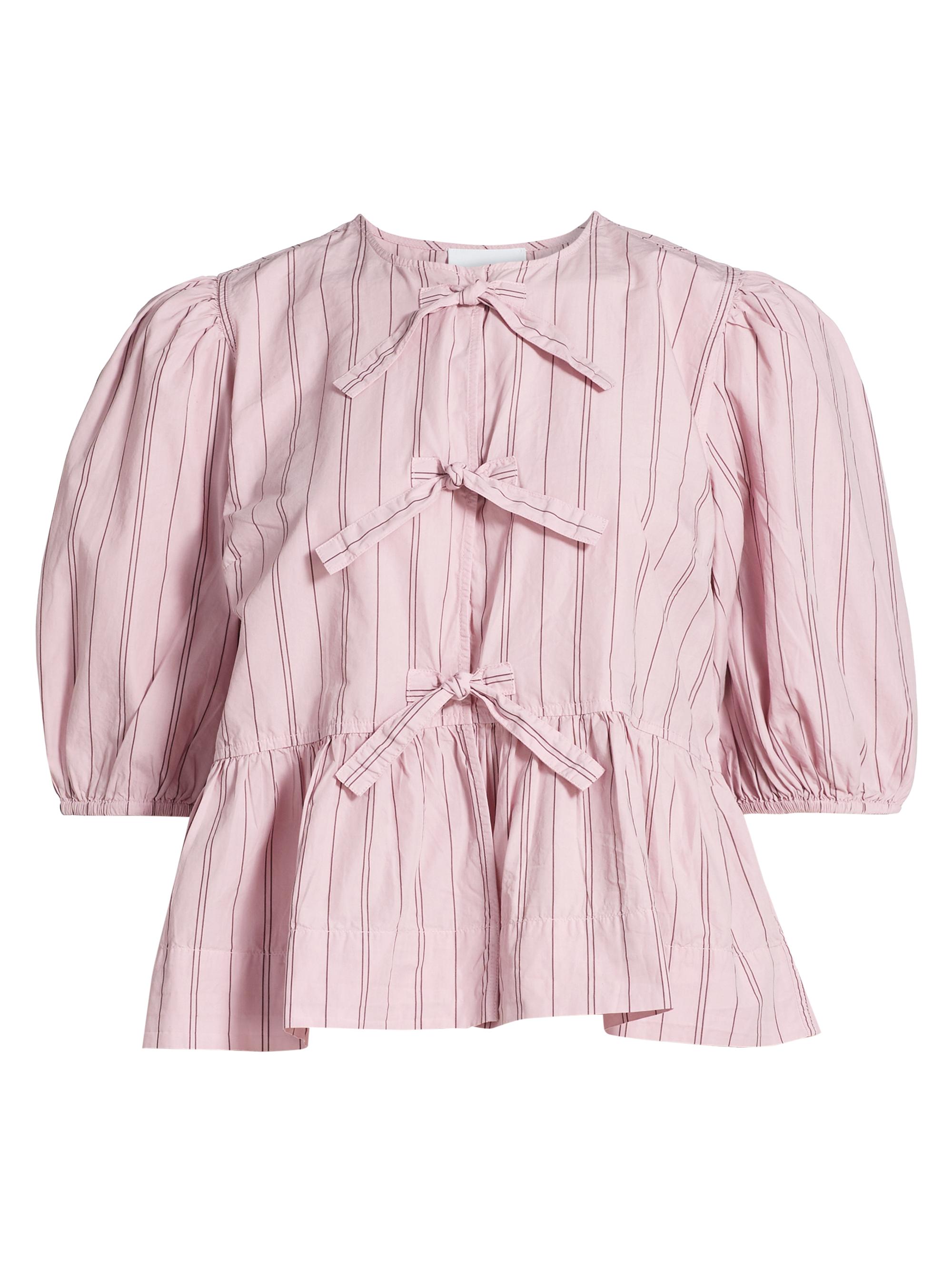 Ganni Women's Stripe Cotton Peplum Blouse - Lilac Sachet