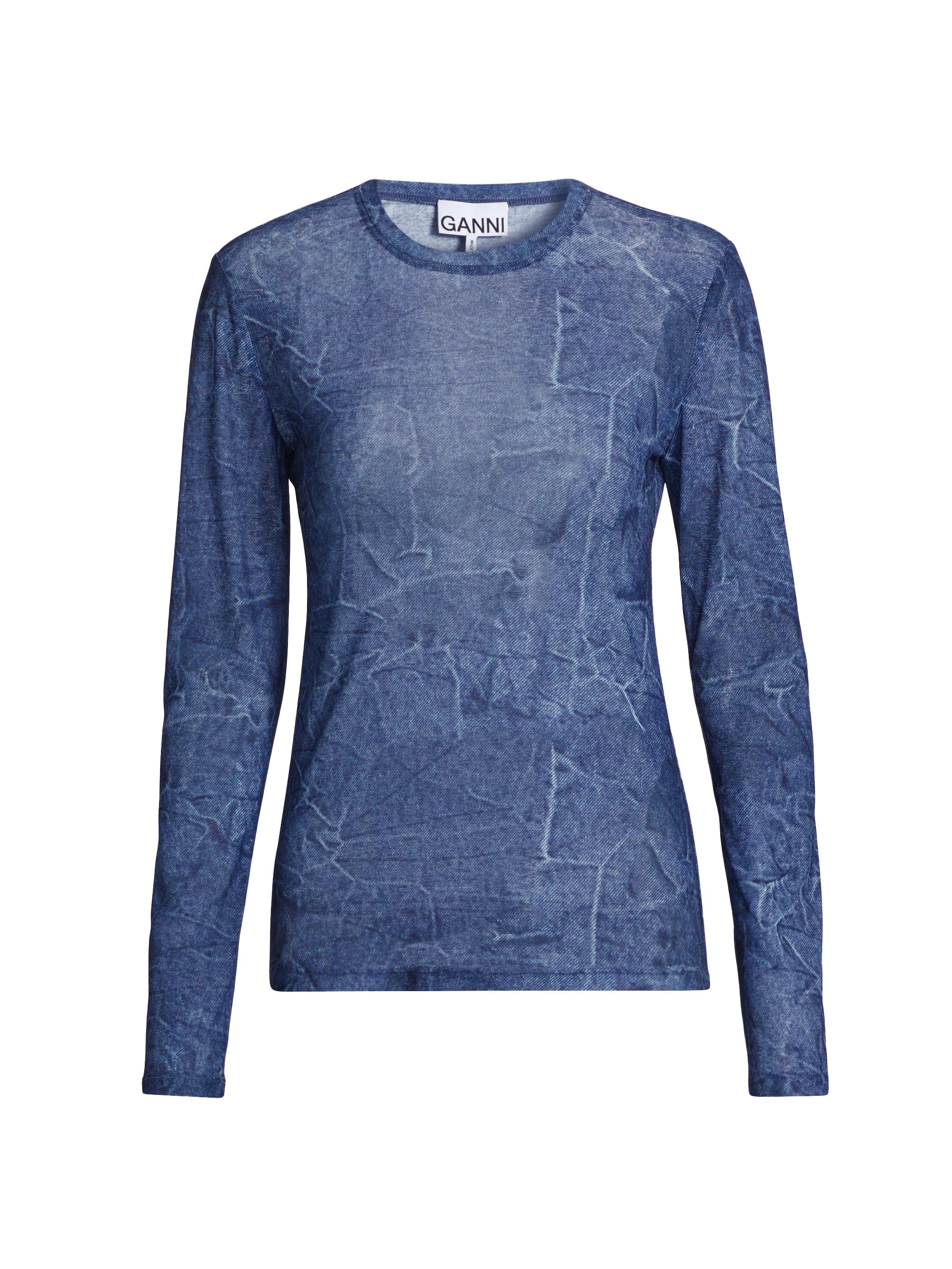 Ganni Women's Marl Mesh Long-Sleeve Crewneck Blouse - Denim