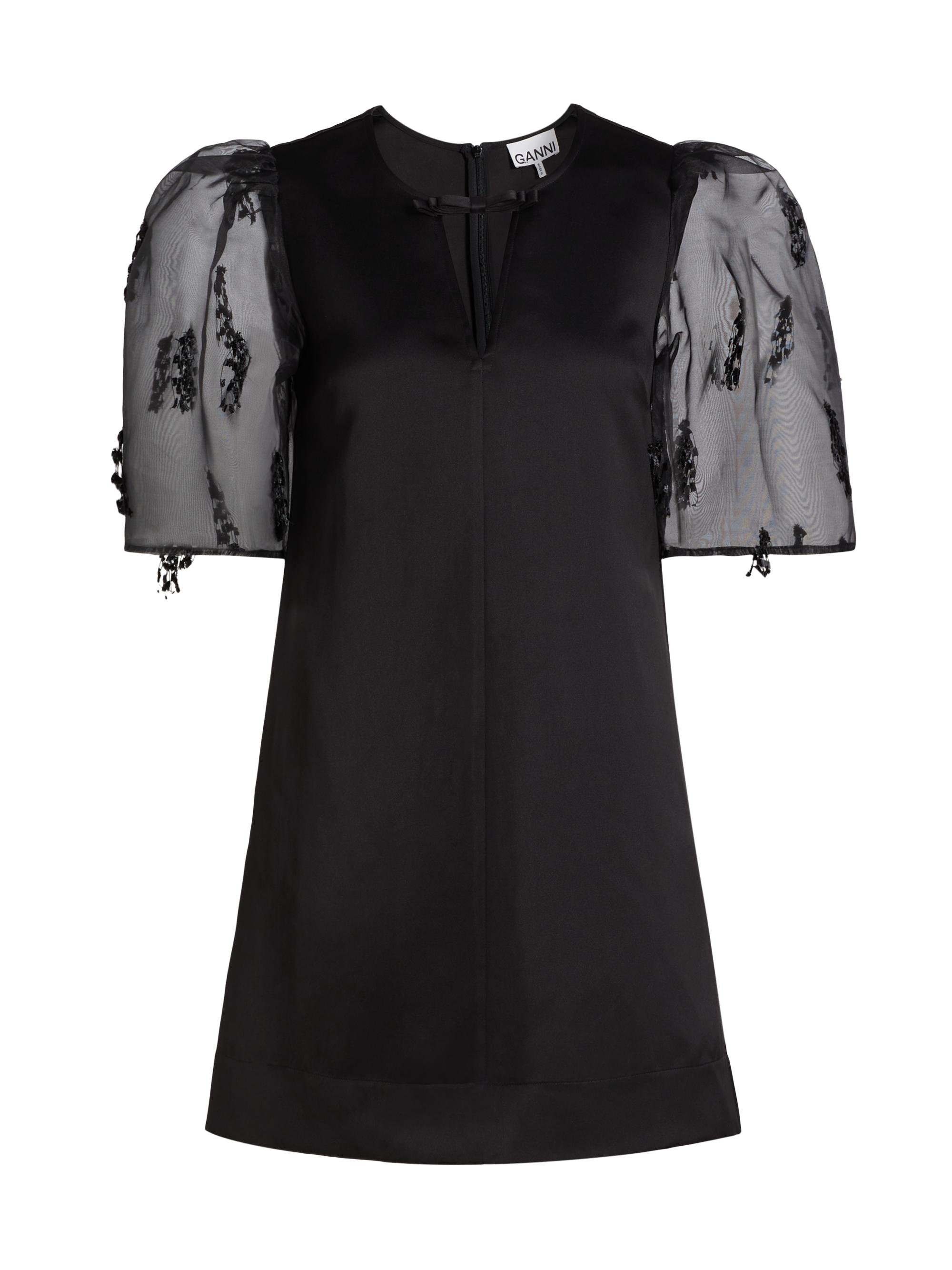 Ganni Fringed Organza Shift Minidress | Saks Fifth Avenue