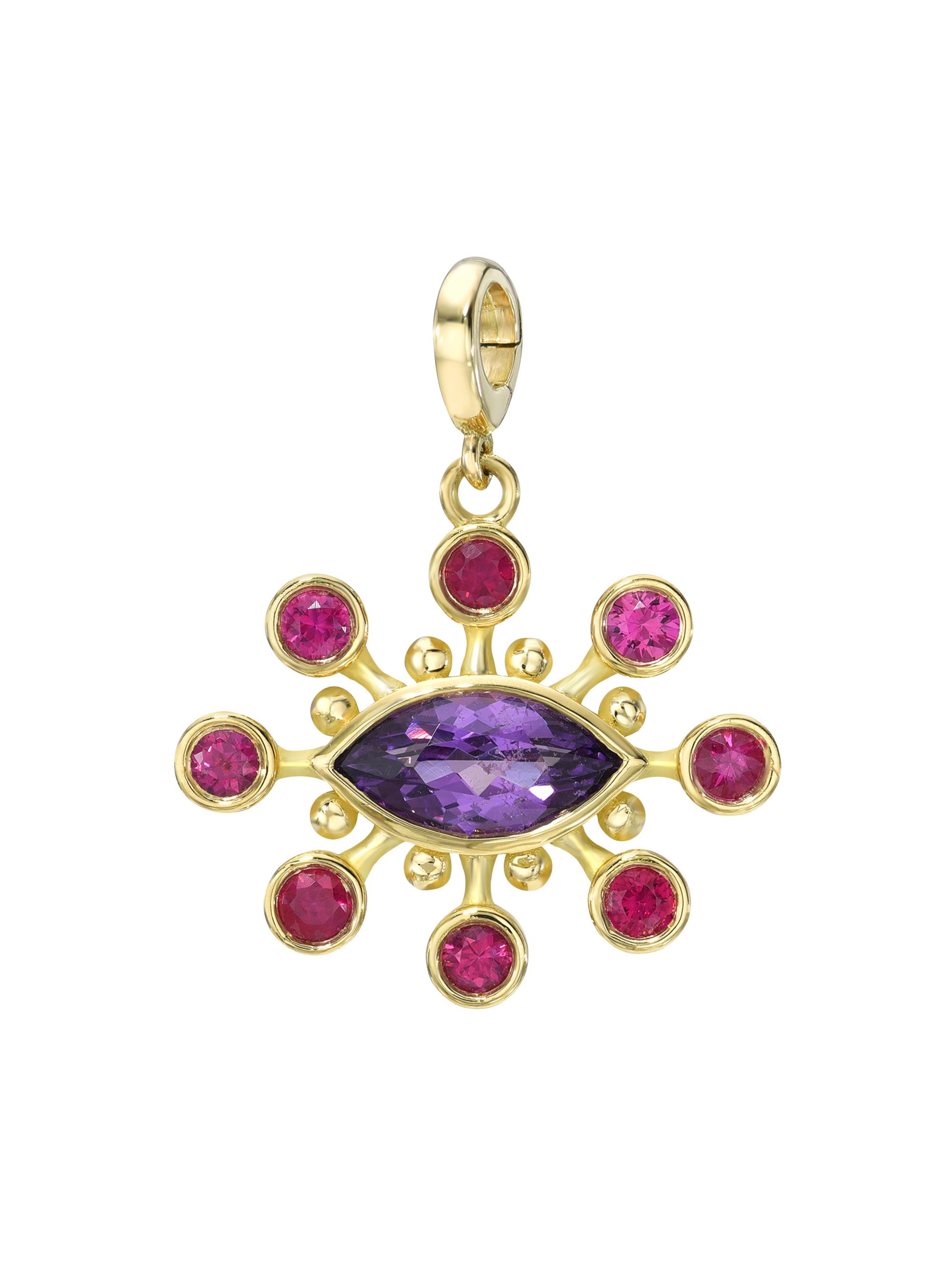 Mazahri Women's Tillya Tepe Eye Cosmos 18K Yellow Gold, Purple Sapphire & Ruby Charm - Purple Sapphire